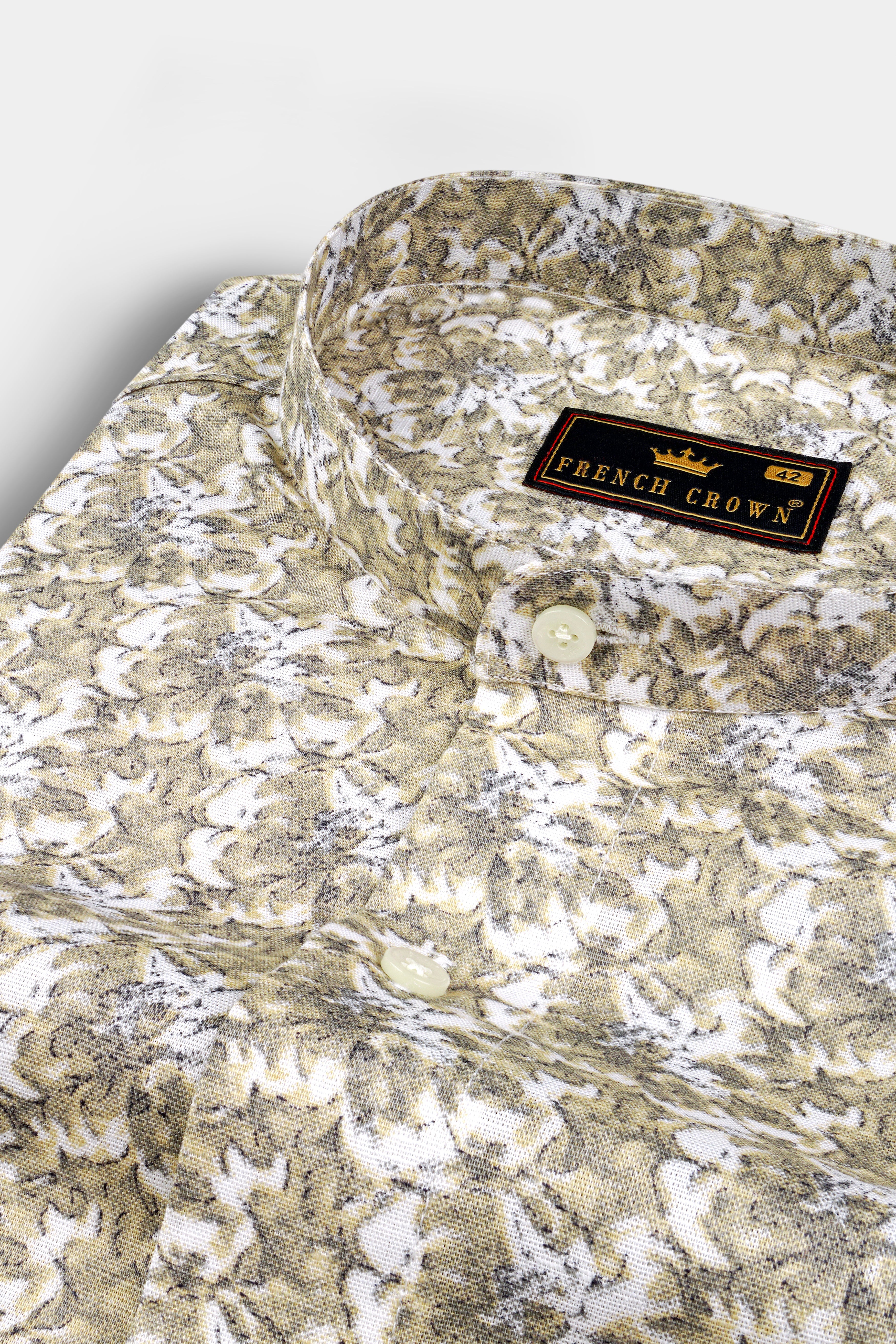 White with Tana Brown Floral print Luxurious Linen Shirt