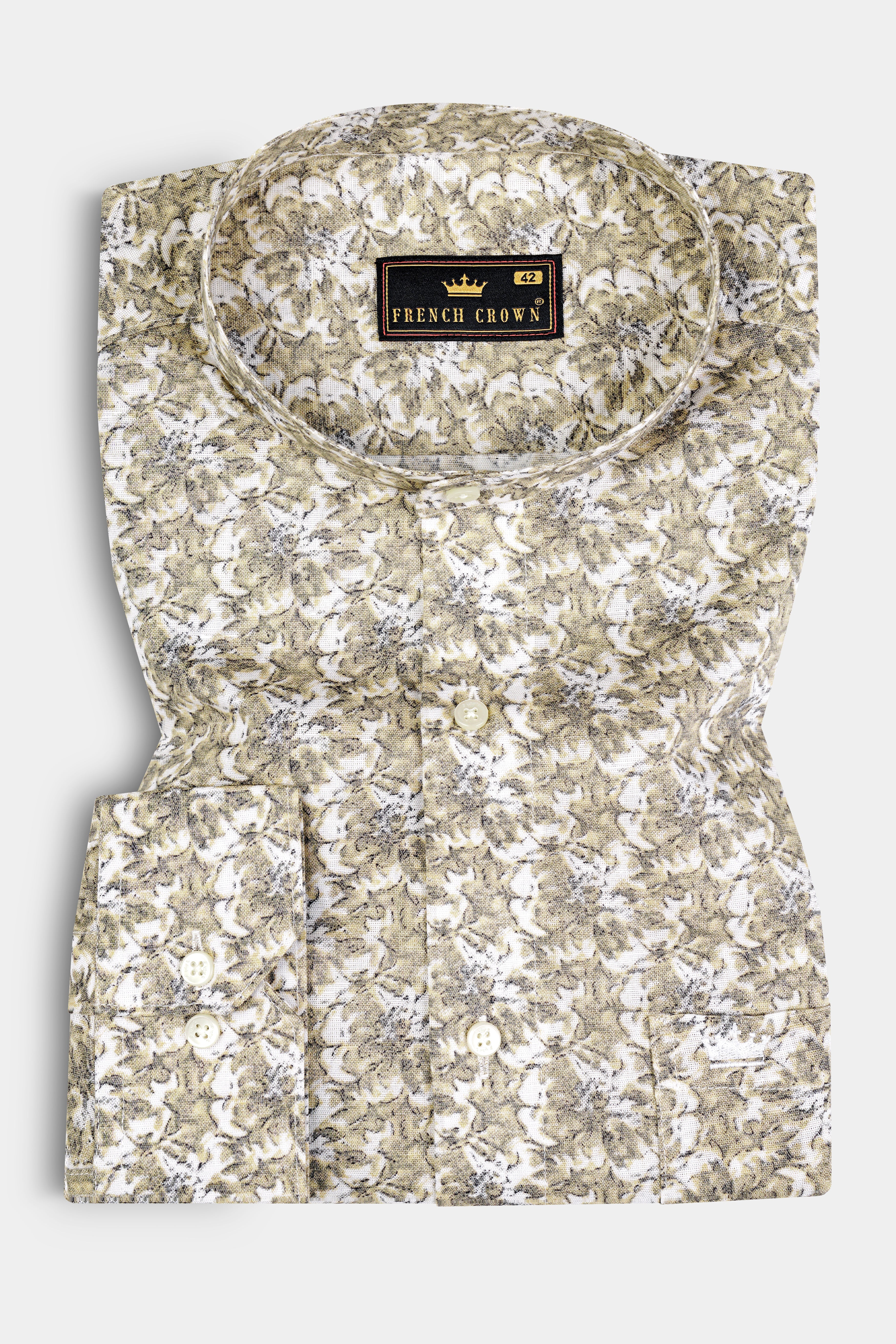 White with Tana Brown Floral print Luxurious Linen Shirt