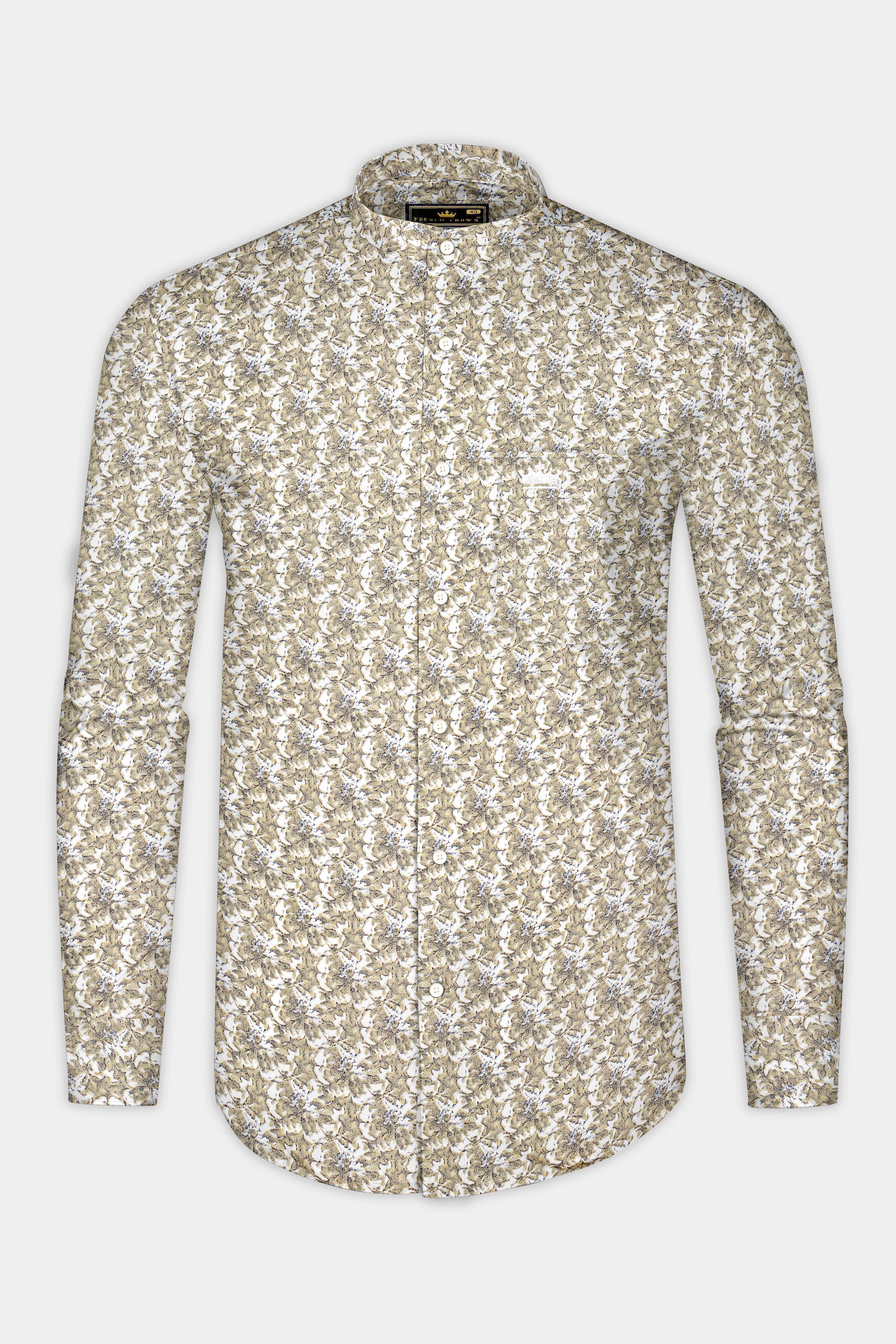 White with Tana Brown Floral print Luxurious Linen Shirt