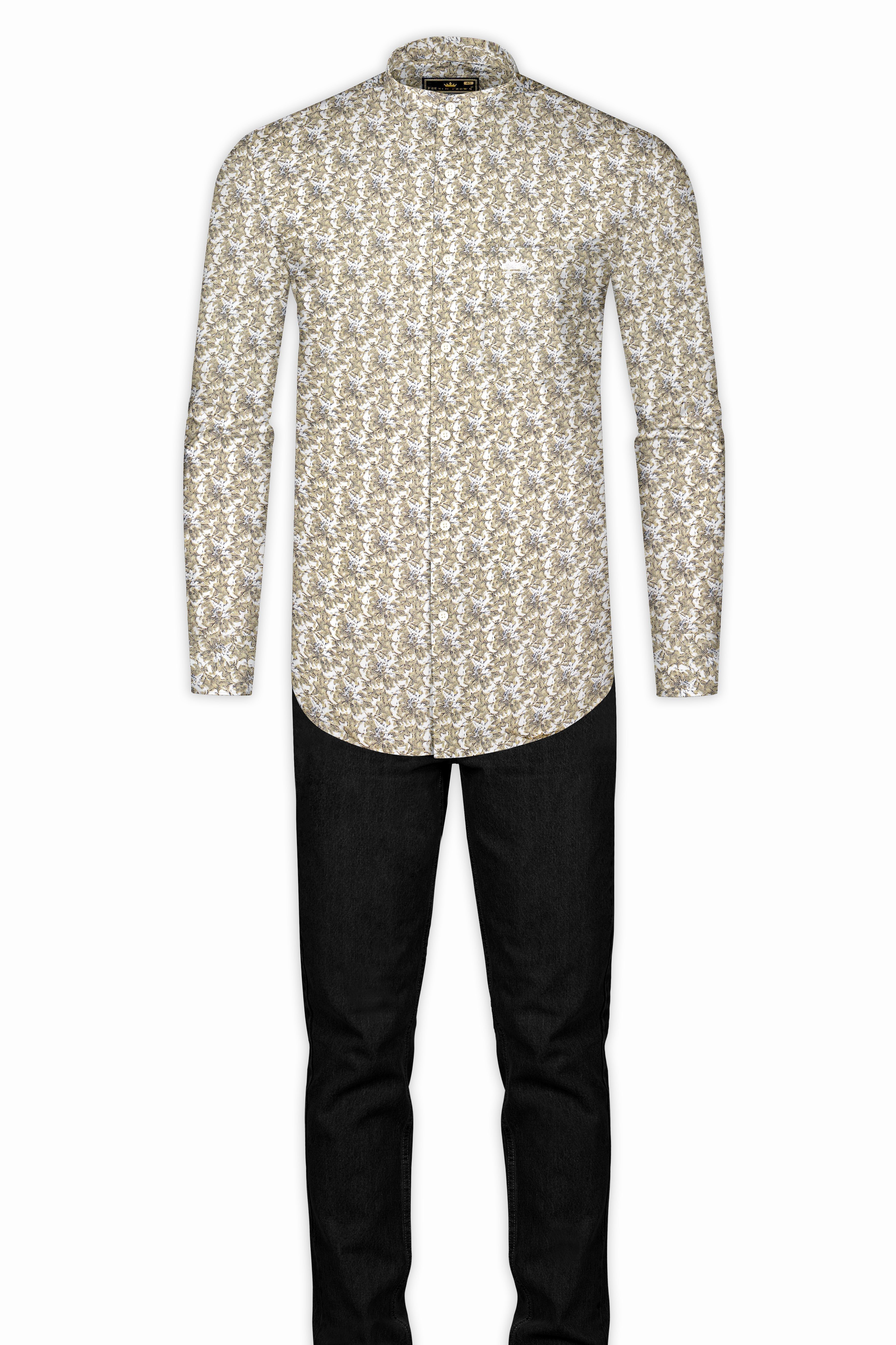 White with Tana Brown Floral print Luxurious Linen Shirt