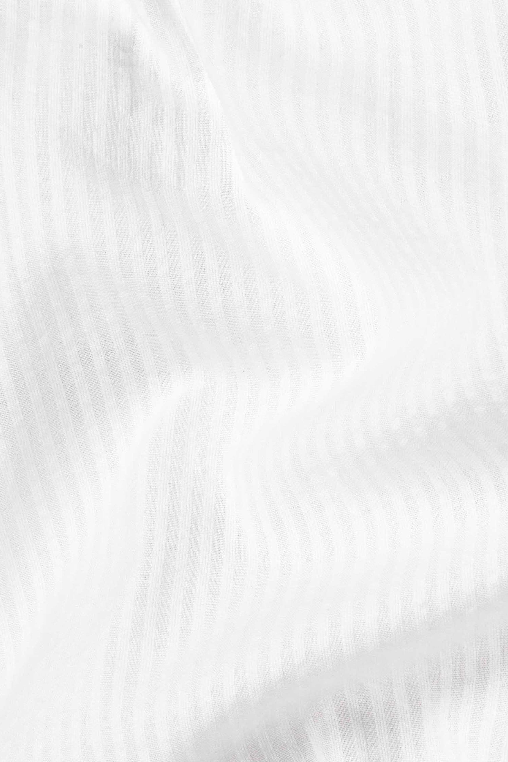 Bright White Subtle Striped Seersucker Premium Giza Cotton Shirt