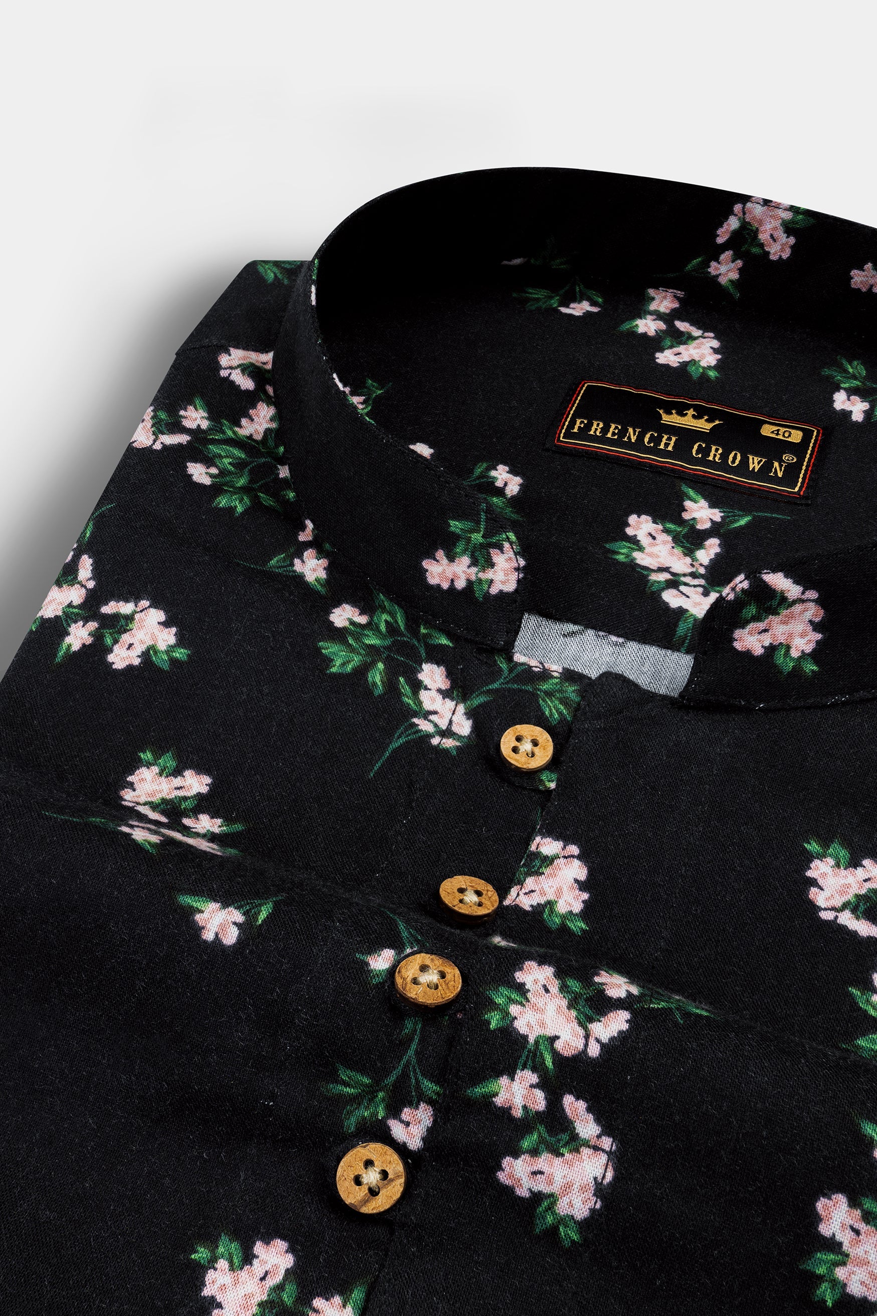 Jade Black Floral Printed Premium Tencel Kurta Shirt