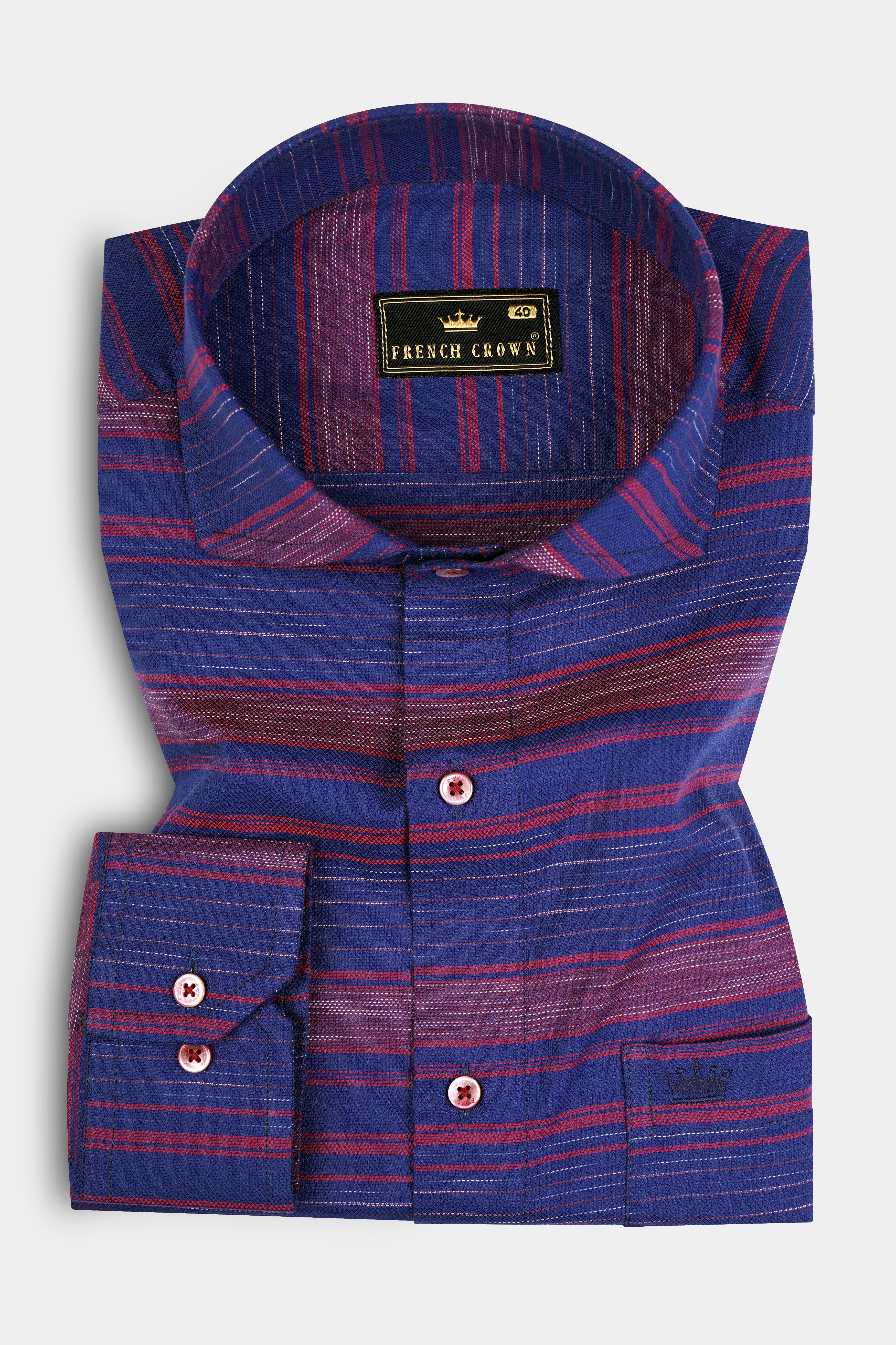 Jacarta Blue Striped Dobby Textured Premium Giza Cotton Shirt