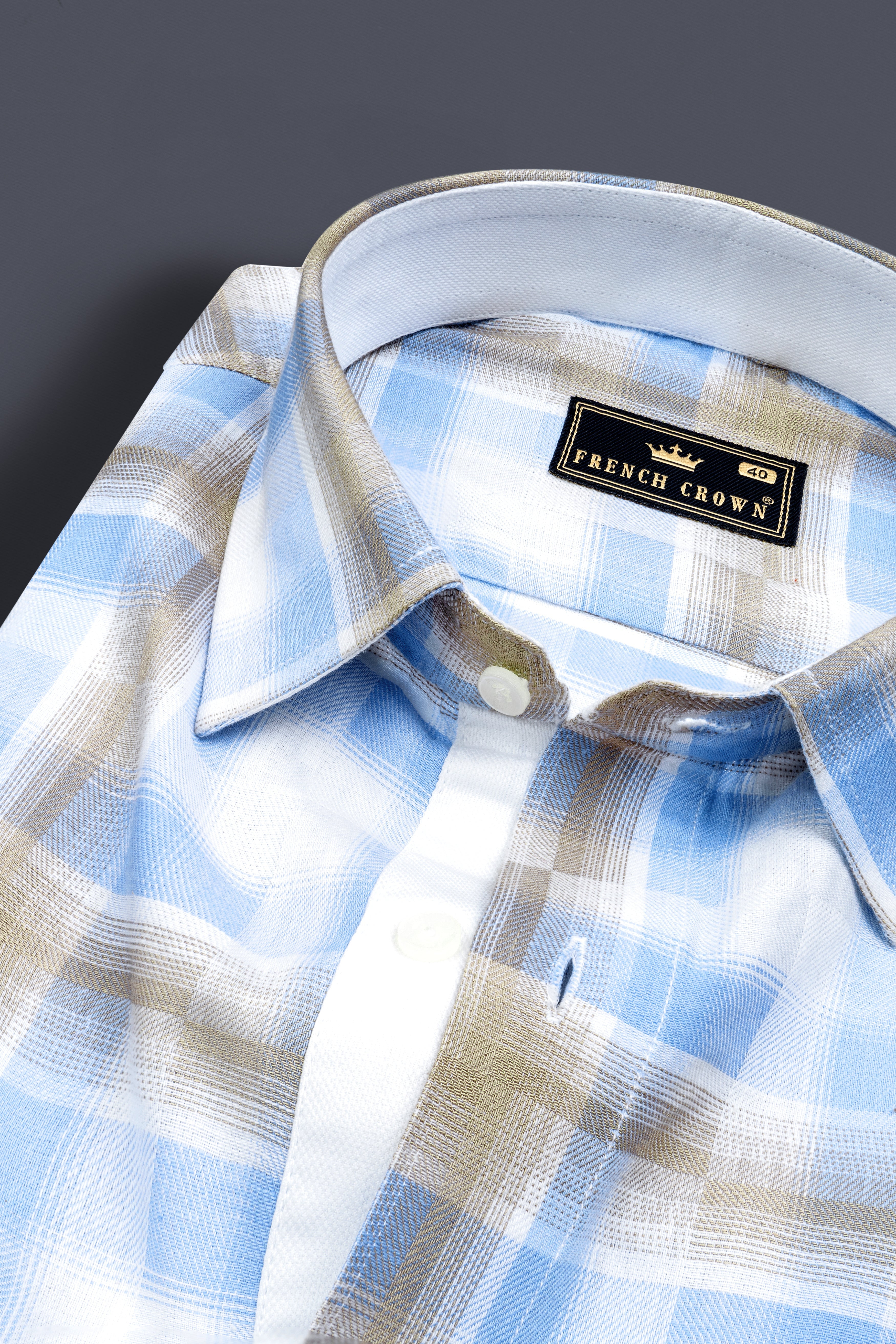 Bright White with sky Blue and Malta Brown Twill Plaid Premium Cotton Shirt