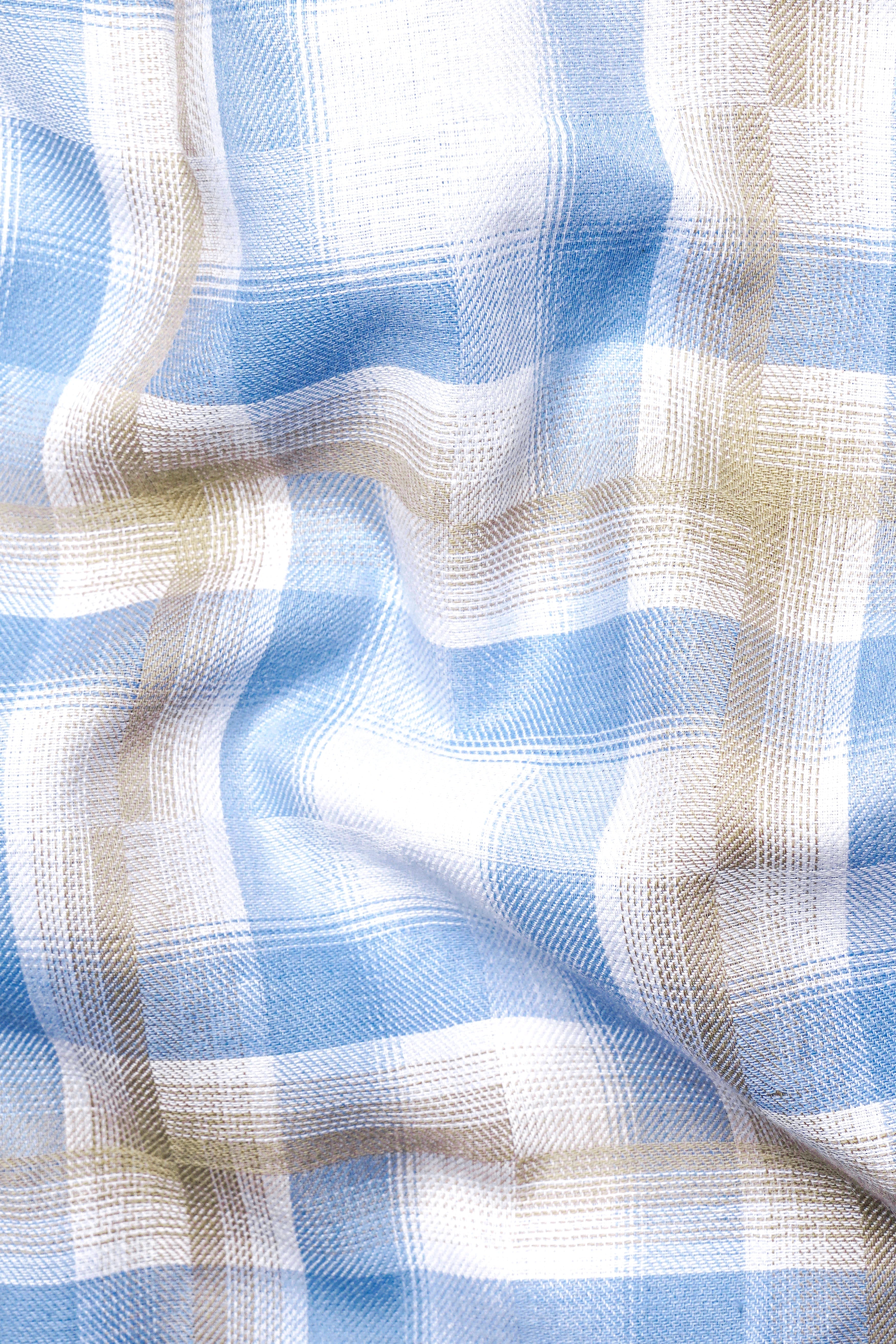 Bright White with sky Blue and Malta Brown Twill Plaid Premium Cotton Shirt