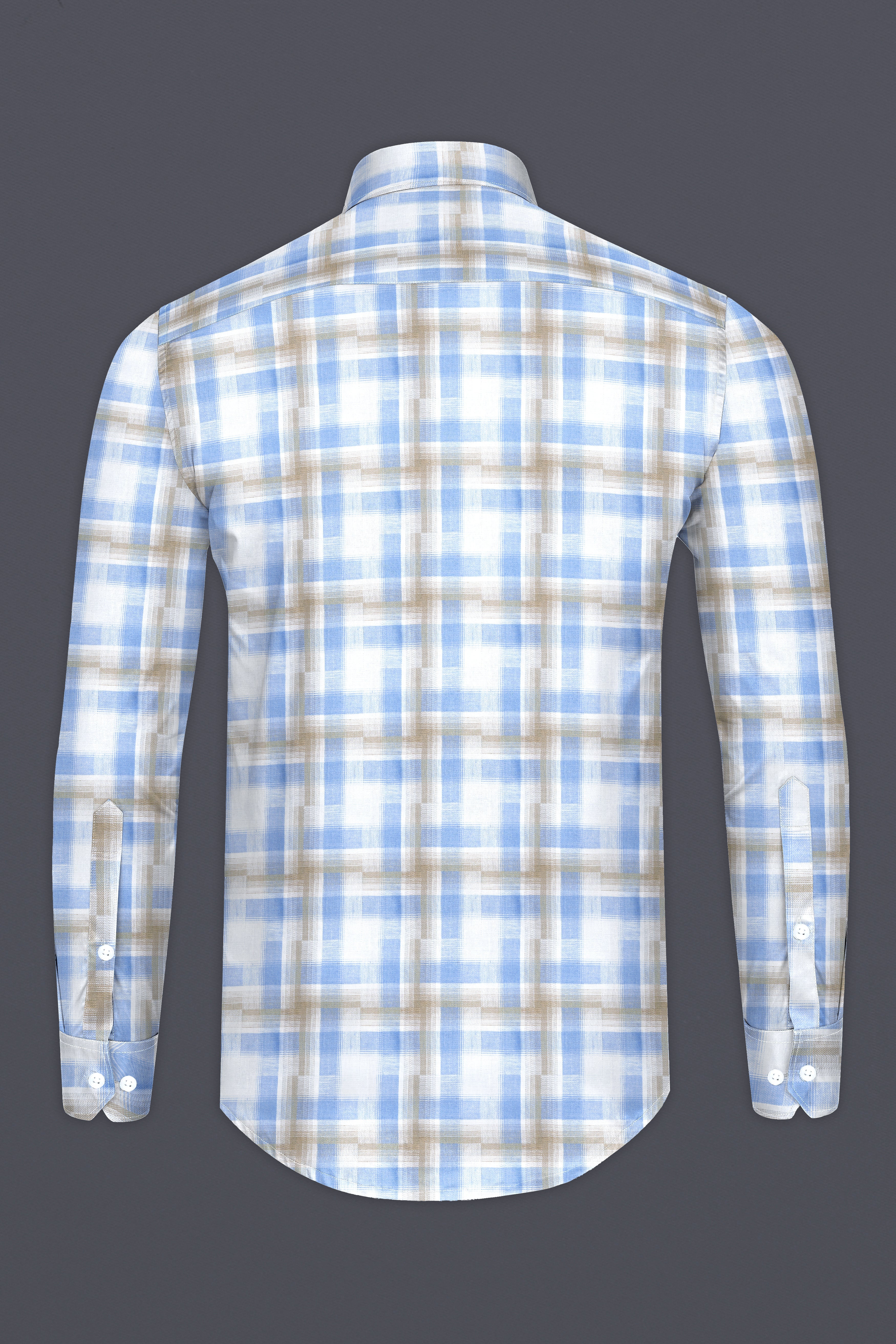 Bright White with sky Blue and Malta Brown Twill Plaid Premium Cotton Shirt