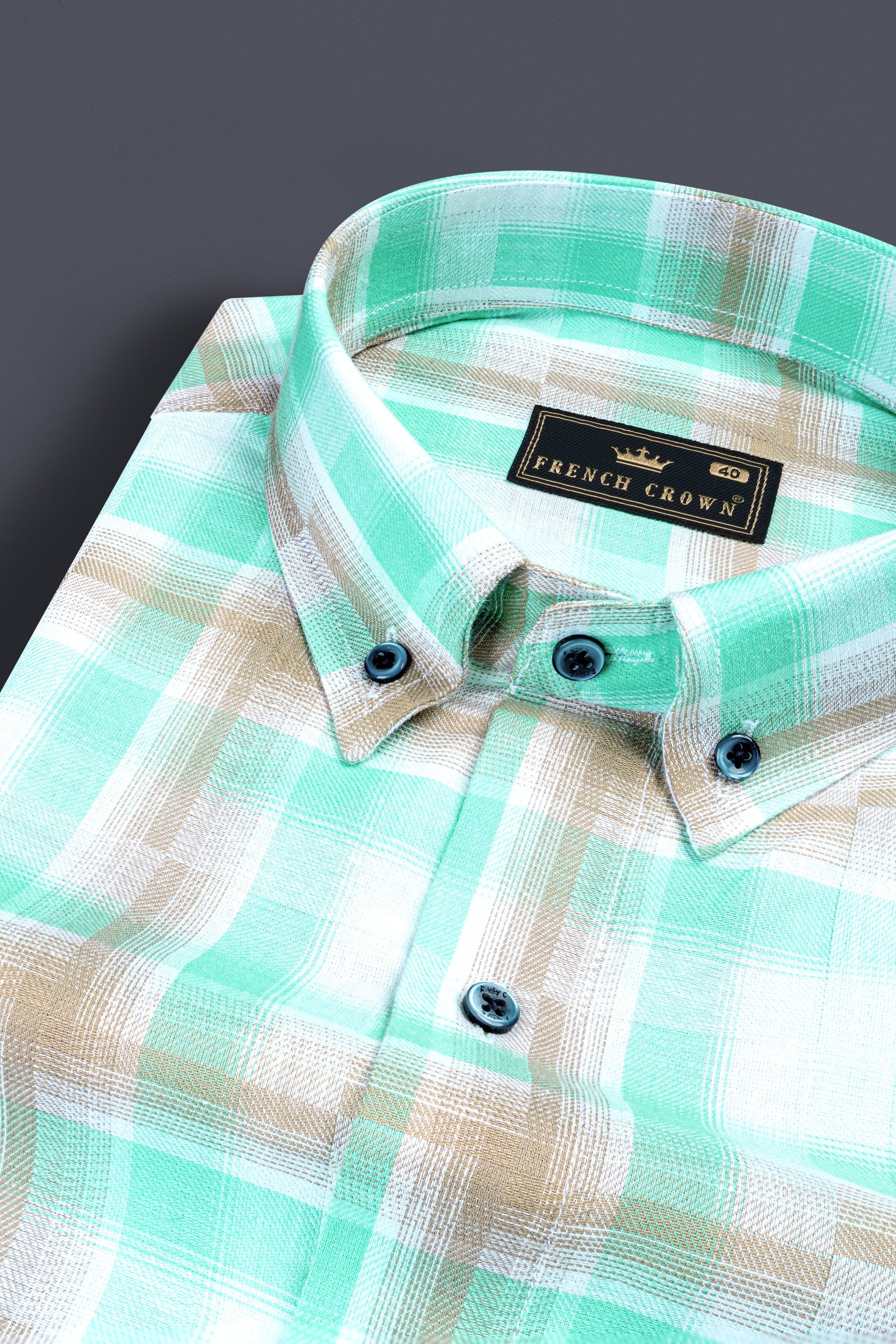 Bright White with Pavlova Brown and Riptide Green Twill Plaid Premium Cotton Shirt