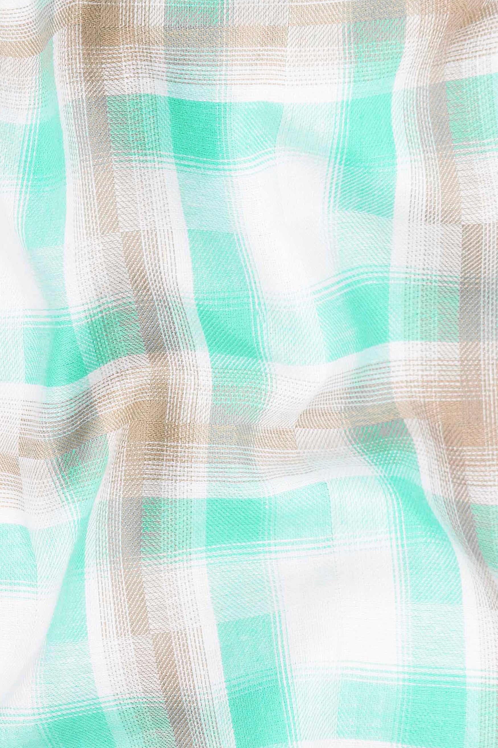 Bright White with Pavlova Brown and Riptide Green Twill Plaid Premium Cotton Shirt