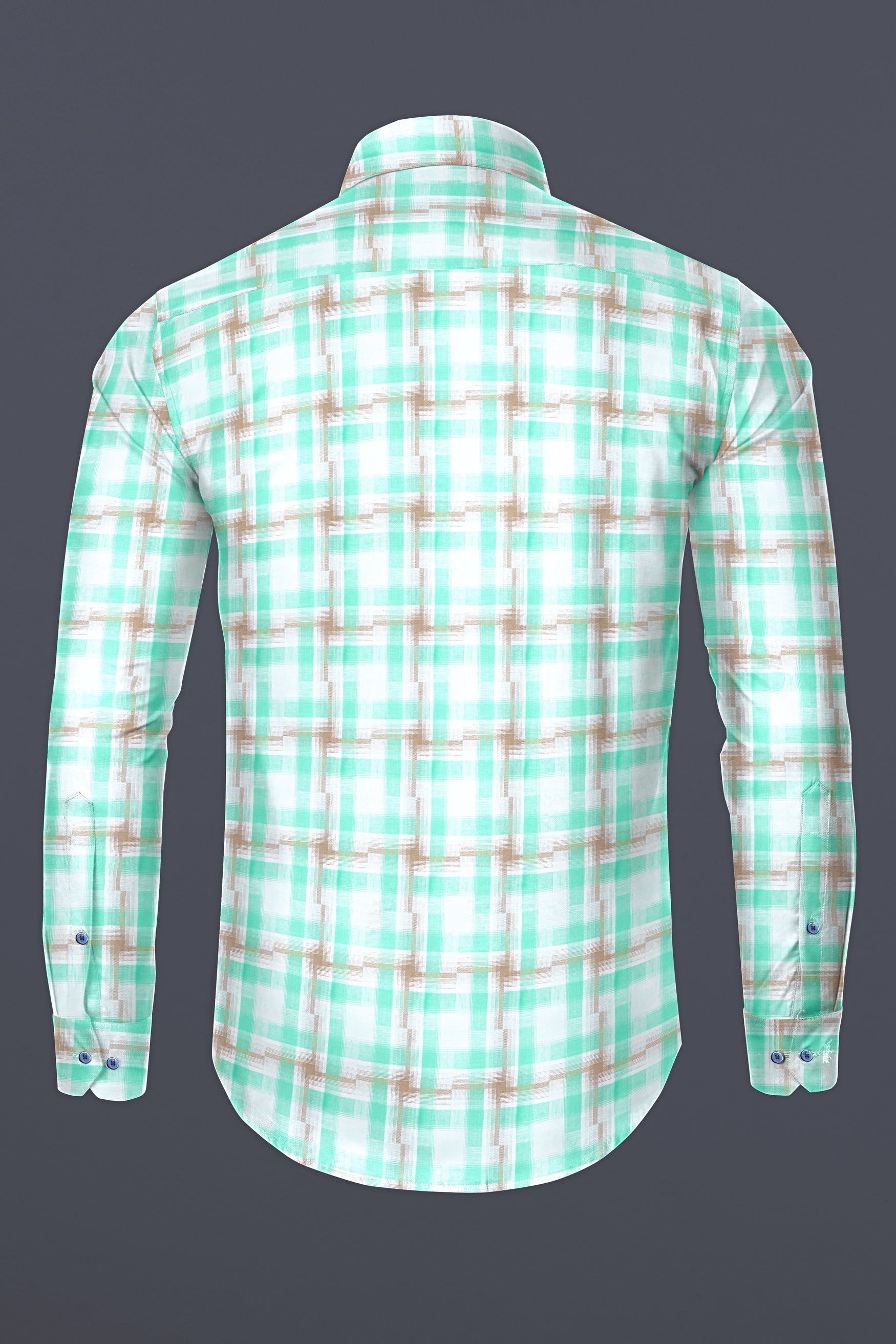 Bright White with Pavlova Brown and Riptide Green Twill Plaid Premium Cotton Shirt