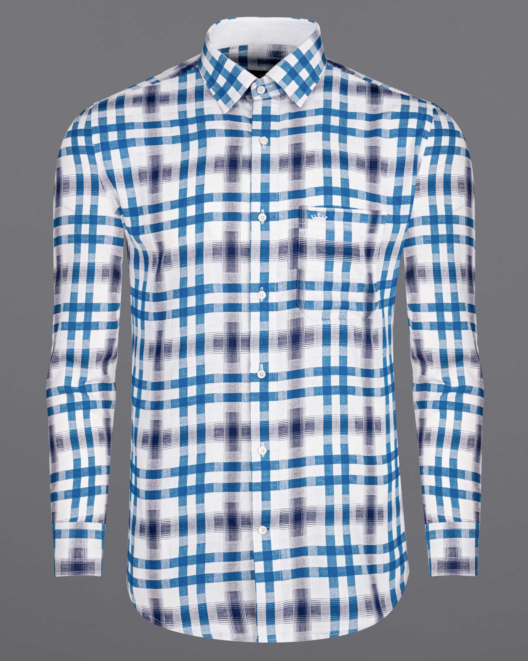 Bright White with Madison Blue Checkered Twill Premium Cotton Shirt 6223-CP-38, 6223-CP-H-38, 6223-CP-39, 6223-CP-H-39, 6223-CP-40, 6223-CP-H-40, 6223-CP-42, 6223-CP-H-42, 6223-CP-44, 6223-CP-H-44, 6223-CP-46, 6223-CP-H-46, 6223-CP-48, 6223-CP-H-48, 6223-CP-50, 6223-CP-H-50, 6223-CP-52, 6223-CP-H-52