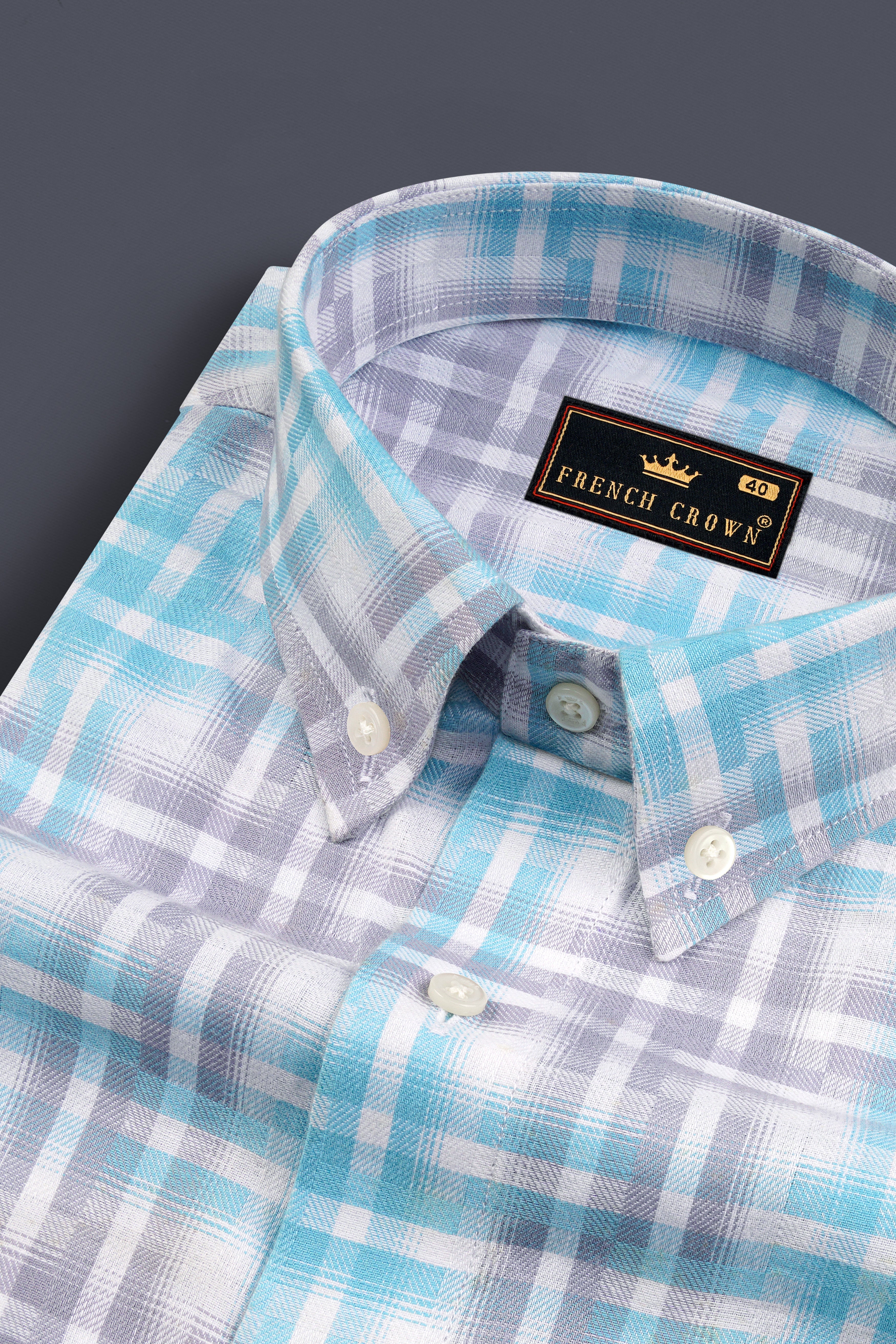 Manatee Gray with Glacier Blue Twill Plaid Premium Cotton Shirt