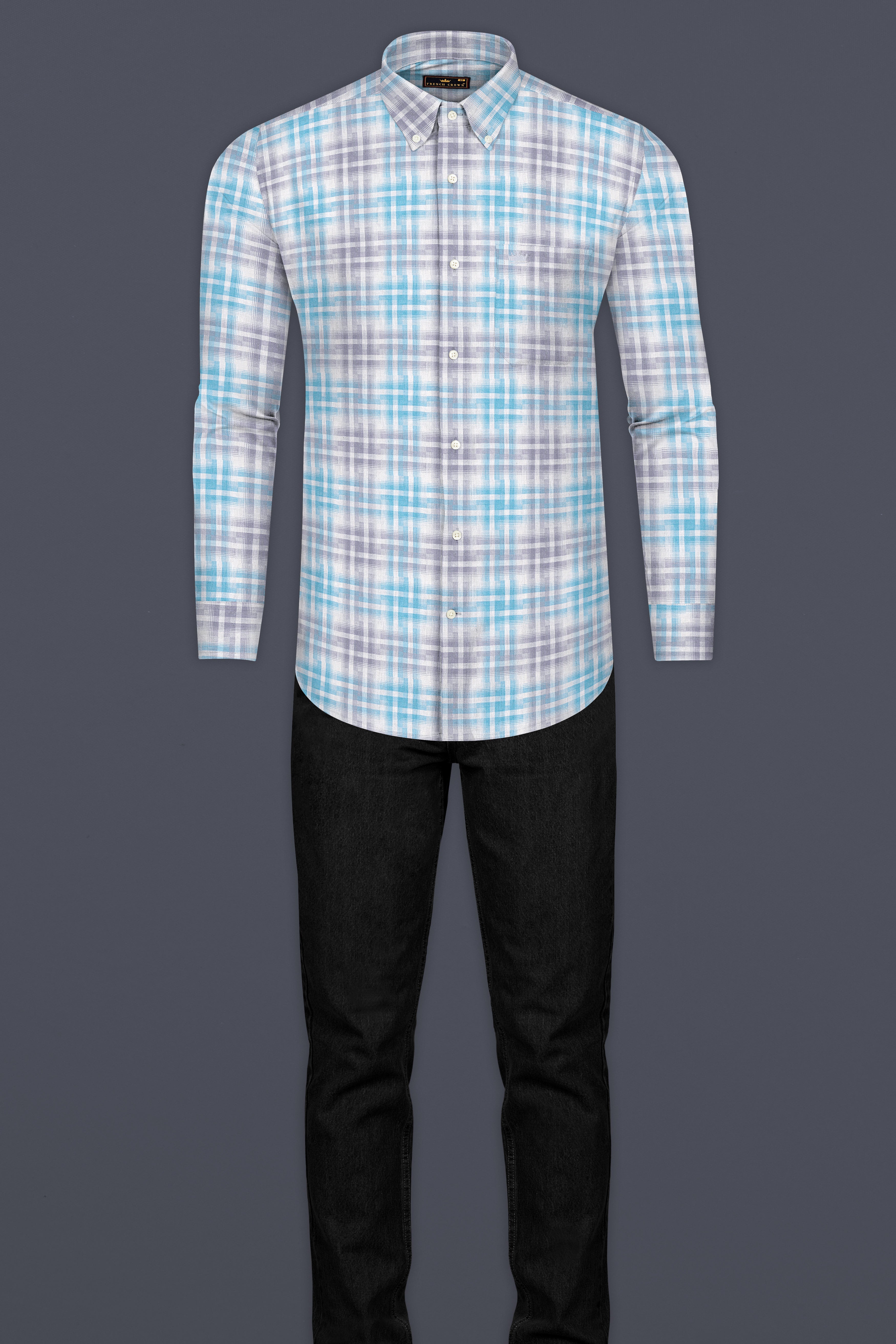 Manatee Gray with Glacier Blue Twill Plaid Premium Cotton Shirt