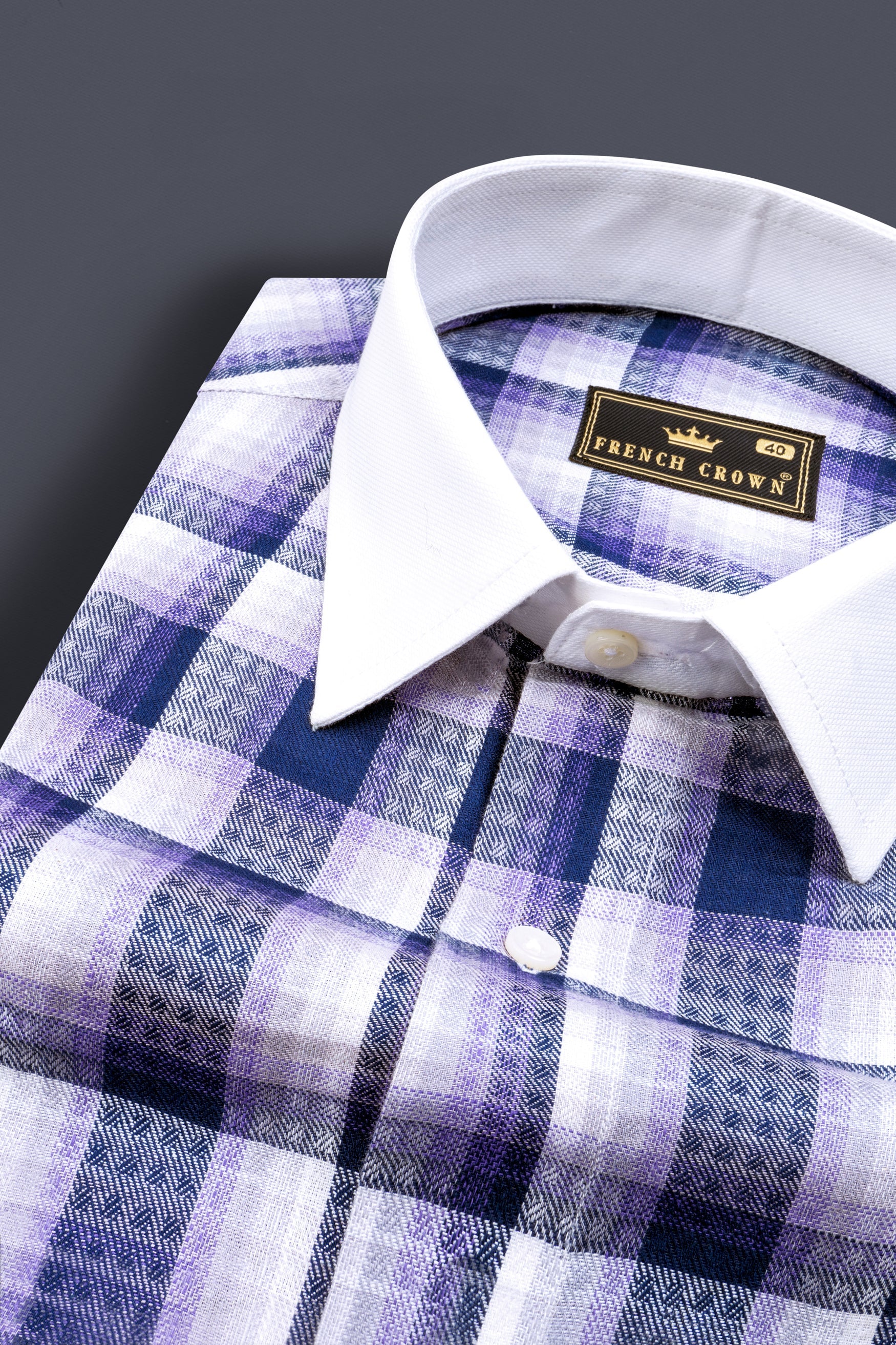 Scampi Blue Plaid With White Collar Twill Premium Cotton Shirt