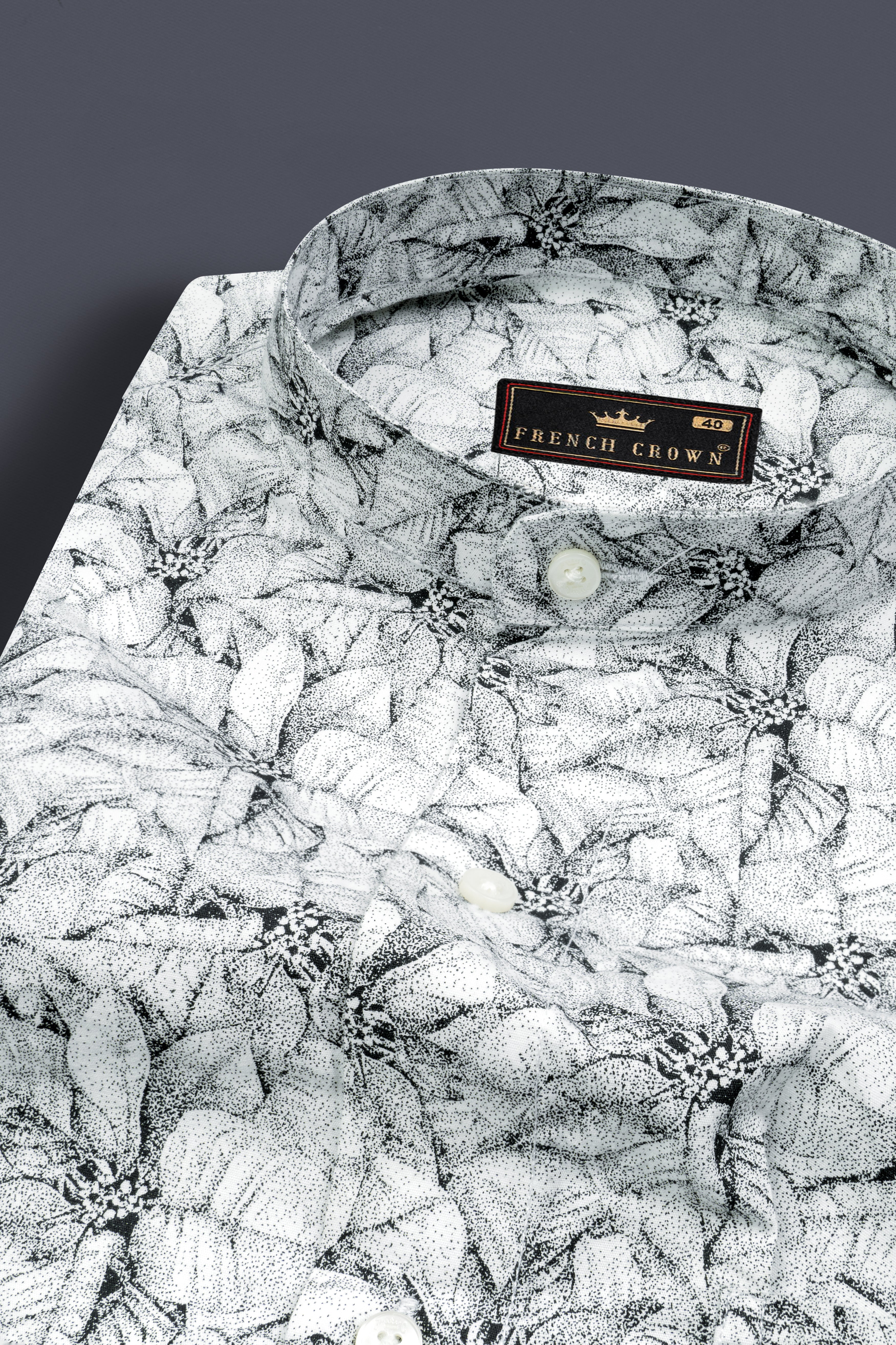 Bright White Floral Printed Twill Premium Cotton Shirt