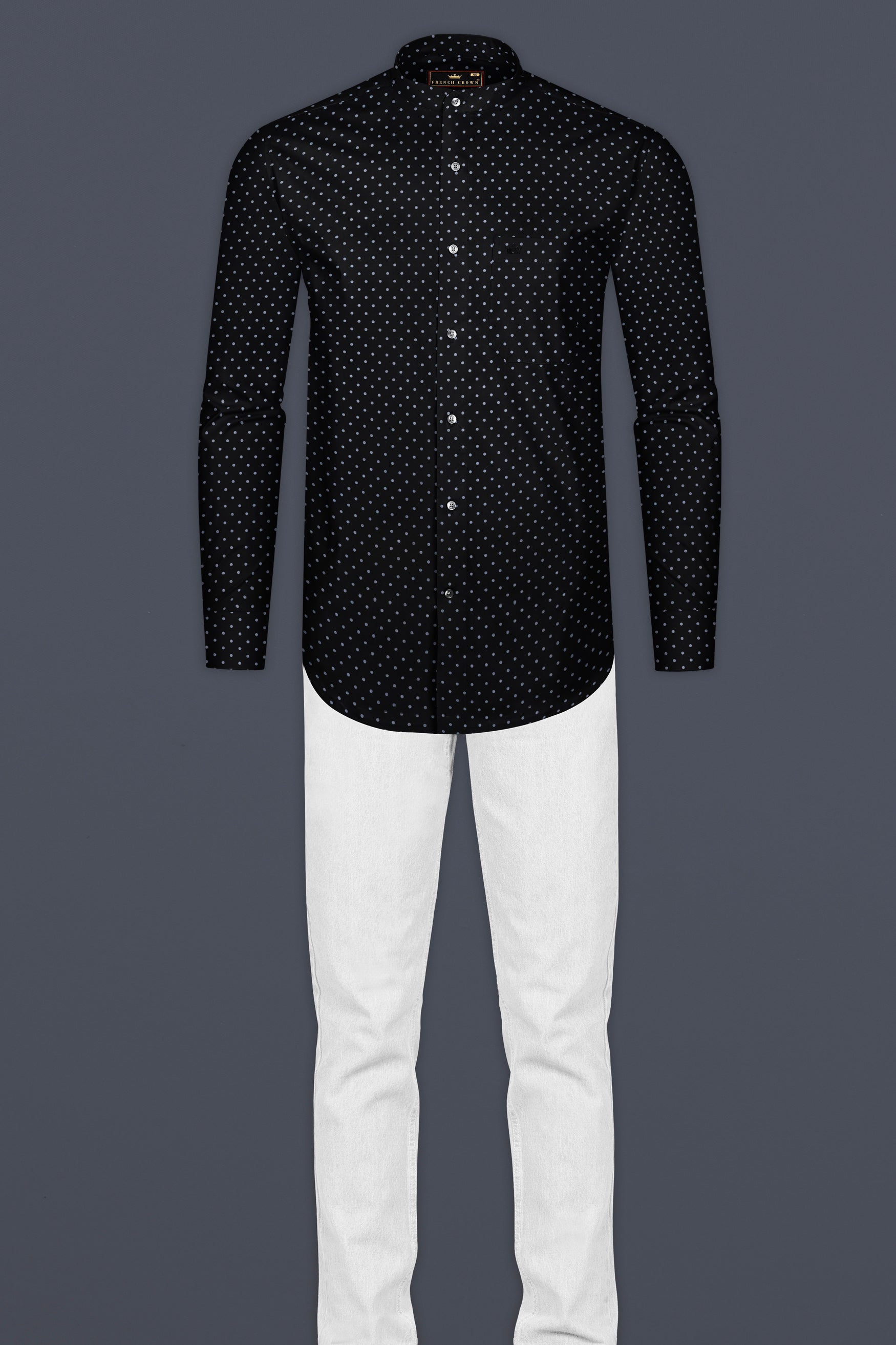 Jade Black Twill Polka Dotted Premium Cotton Shirt