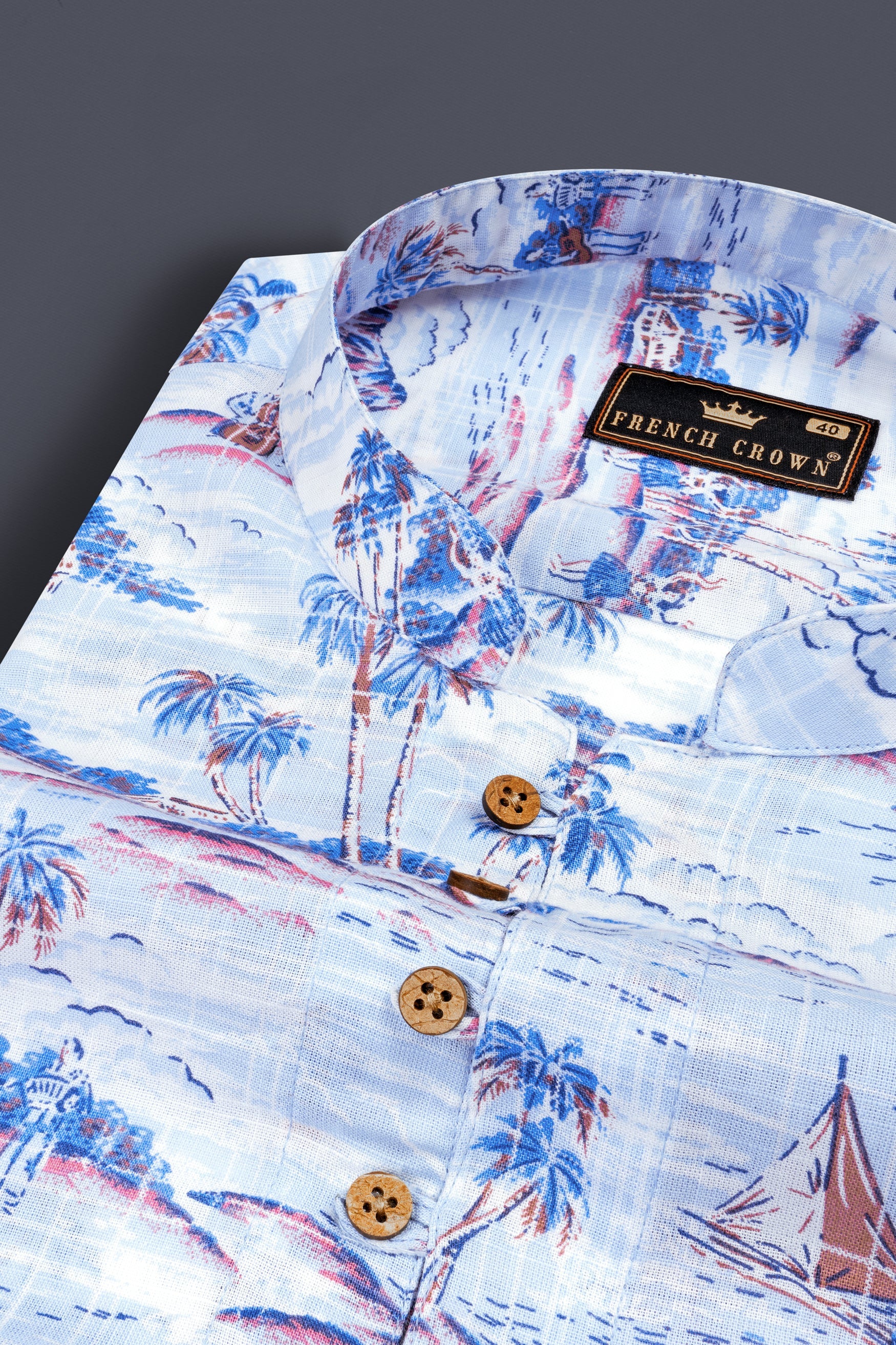 Hawkes and Havelock Blue Tropical Printed Luxurious Linen Kurta Shirt