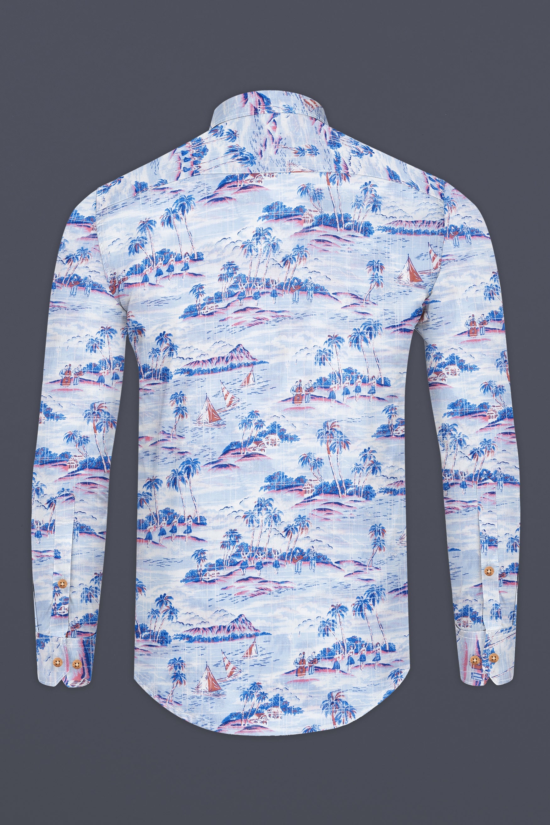 Hawkes and Havelock Blue Tropical Printed Luxurious Linen Kurta Shirt