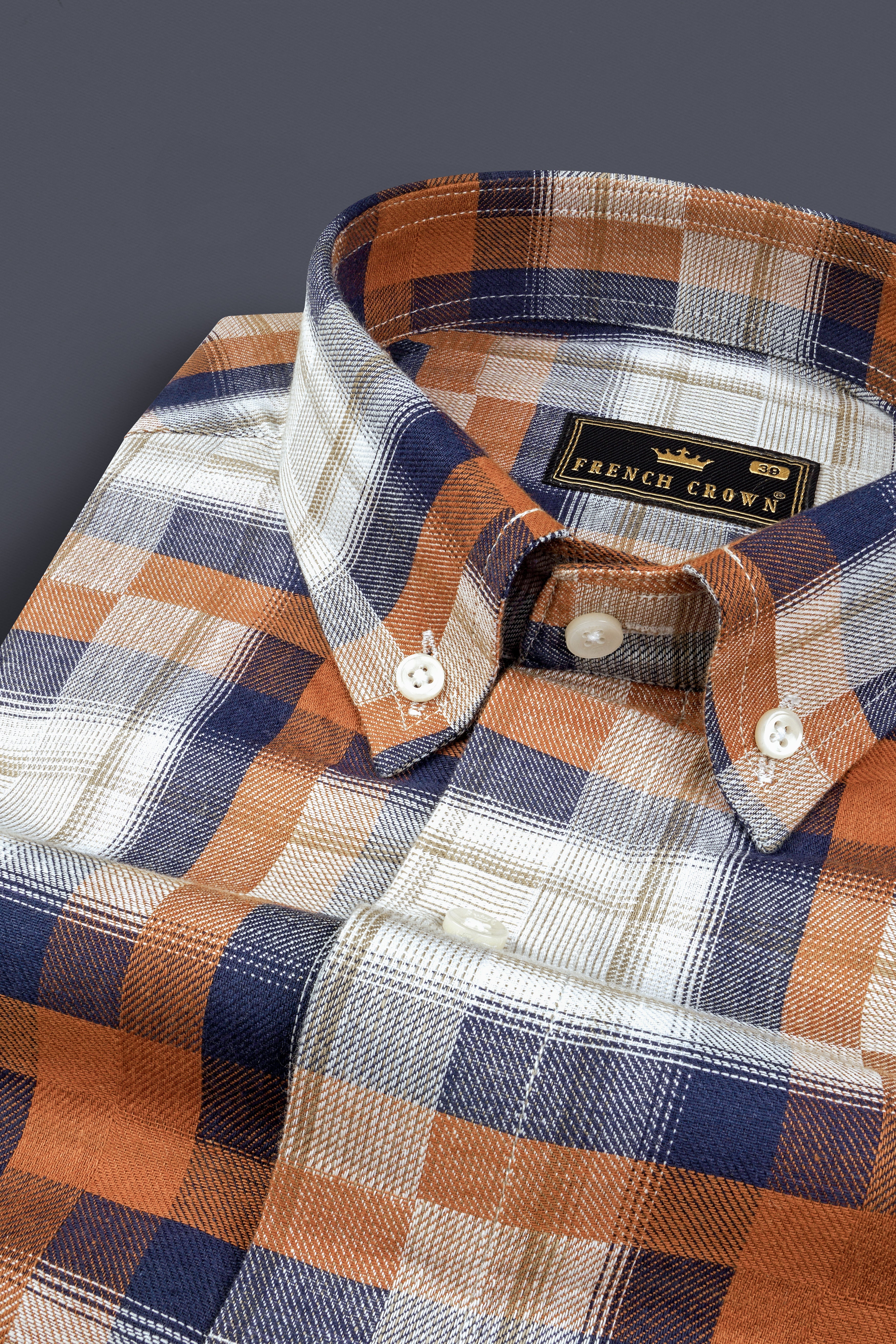 Jaffa and Big Stone Blue Twill Checkered Premium Cotton Shirt