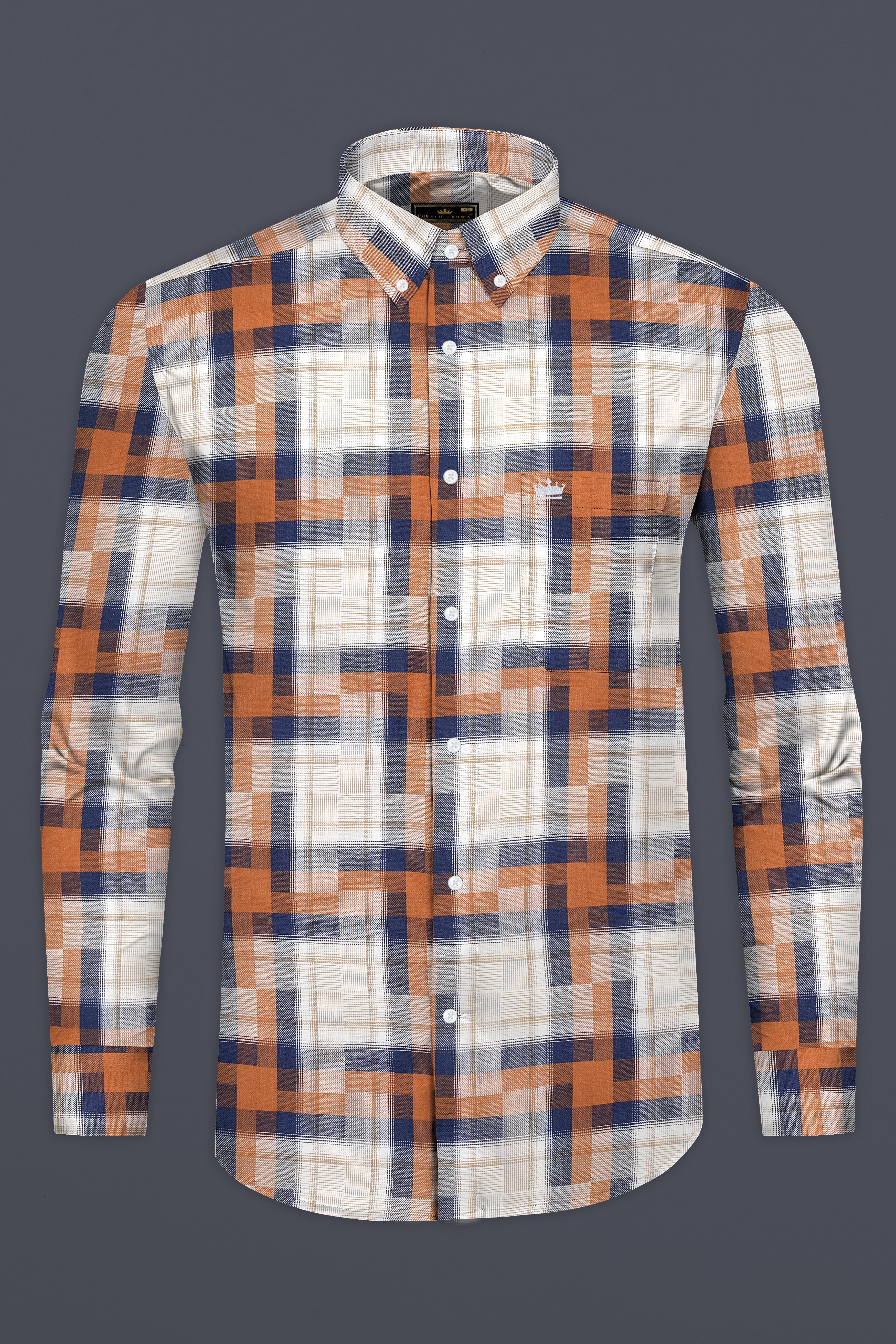 Jaffa and Big Stone Blue Twill Checkered Premium Cotton Shirt