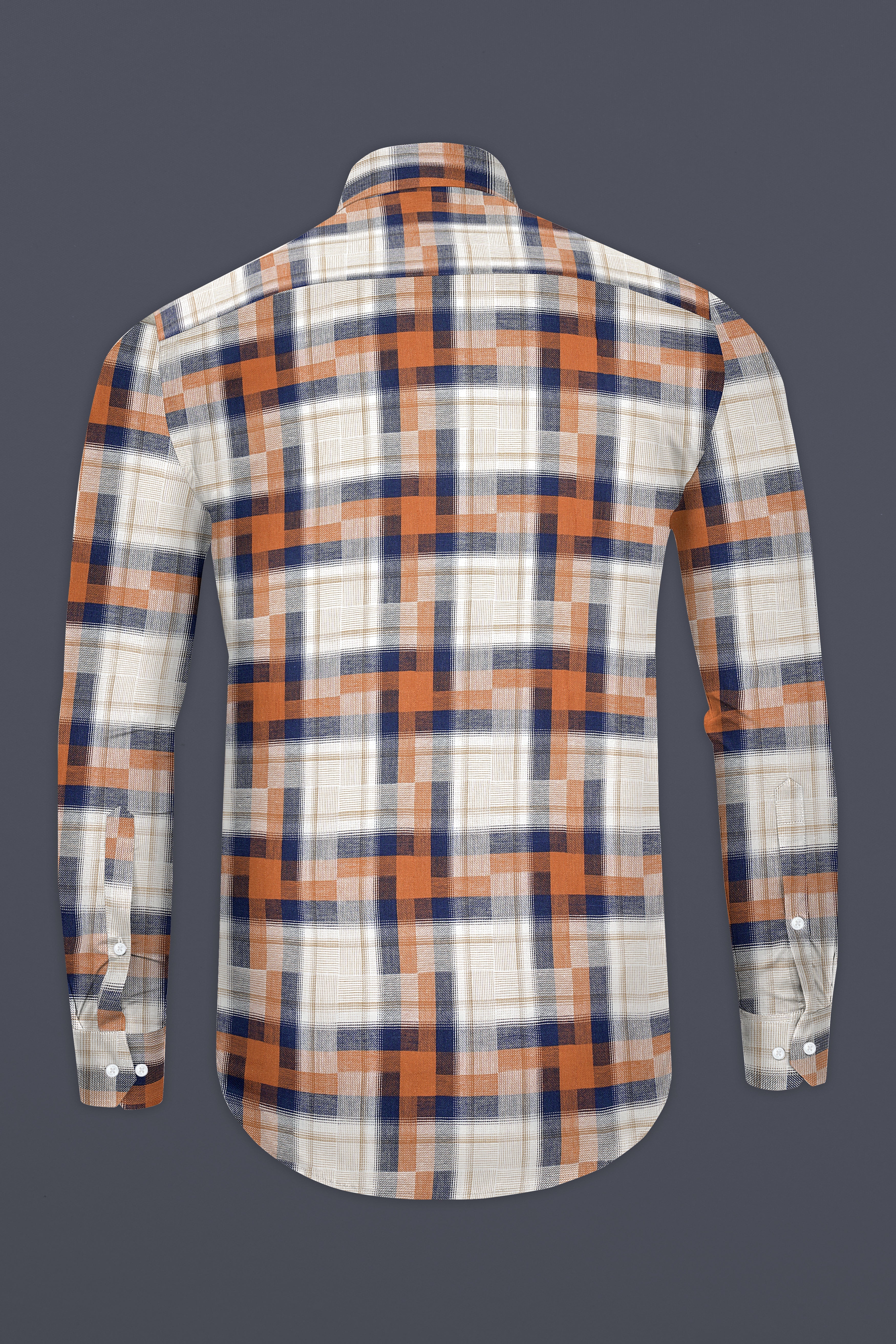 Jaffa and Big Stone Blue Twill Checkered Premium Cotton Shirt