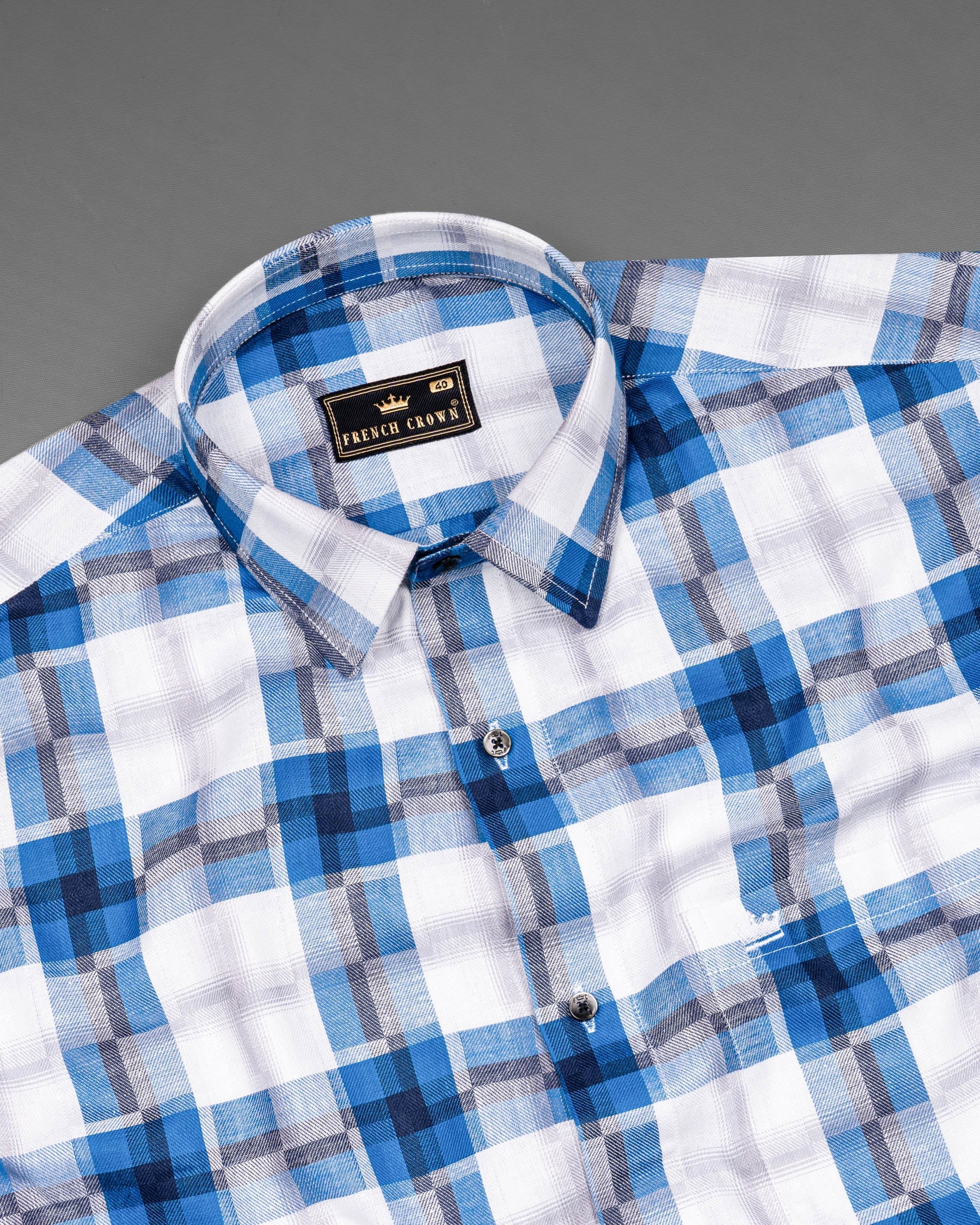 Bright white and Tory Blue Checkered Premium Cotton Shirt 6289-BLK-38, 6289-BLK-H-38, 6289-BLK-39, 6289-BLK-H-39, 6289-BLK-40, 6289-BLK-H-40, 6289-BLK-42, 6289-BLK-H-42, 6289-BLK-44, 6289-BLK-H-44, 6289-BLK-46, 6289-BLK-H-46, 6289-BLK-48, 6289-BLK-H-48, 6289-BLK-50, 6289-BLK-H-50, 6289-BLK-52, 6289-BLK-H-52