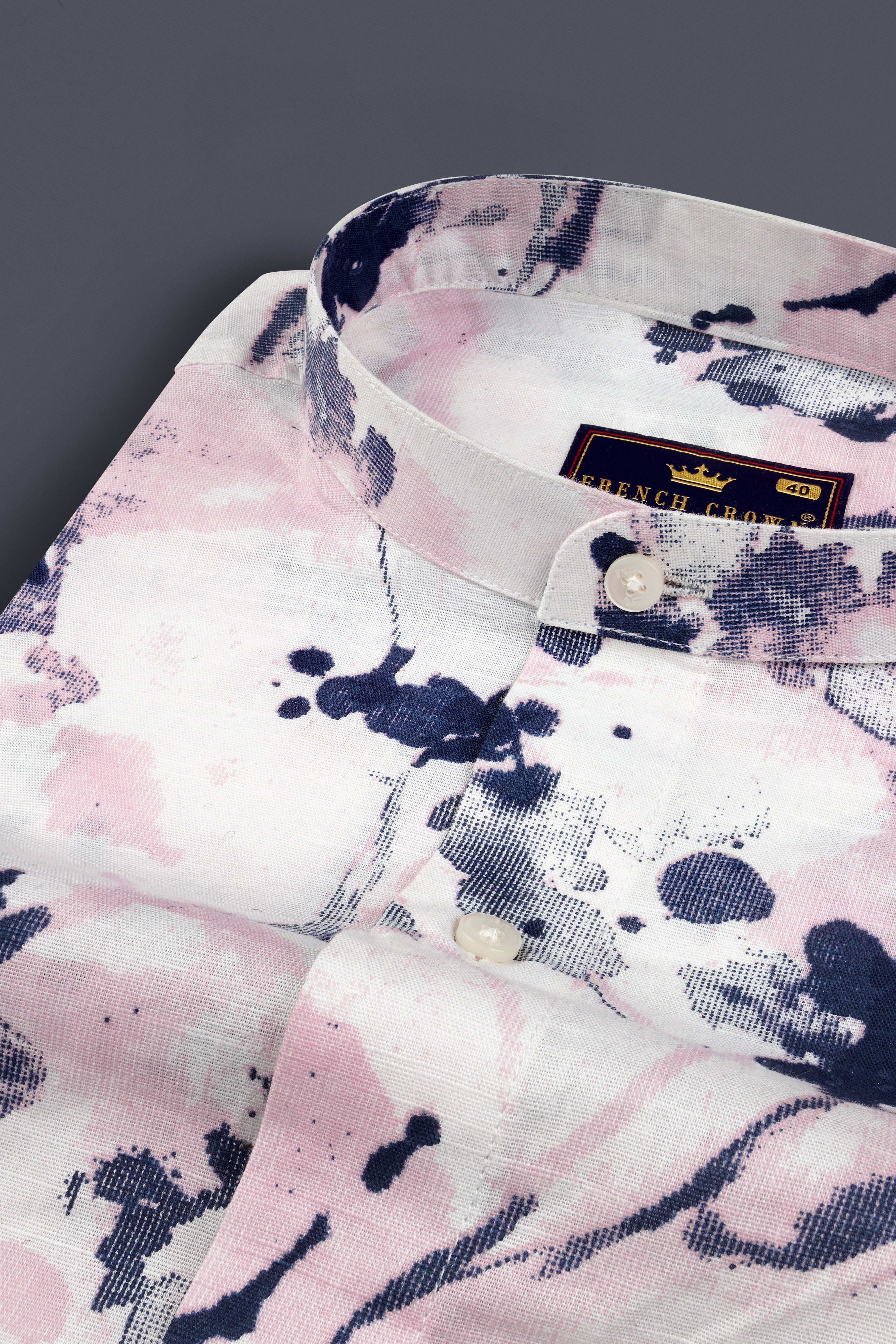 Oyster Pink Floral Printed Luxurious Linen Shirt