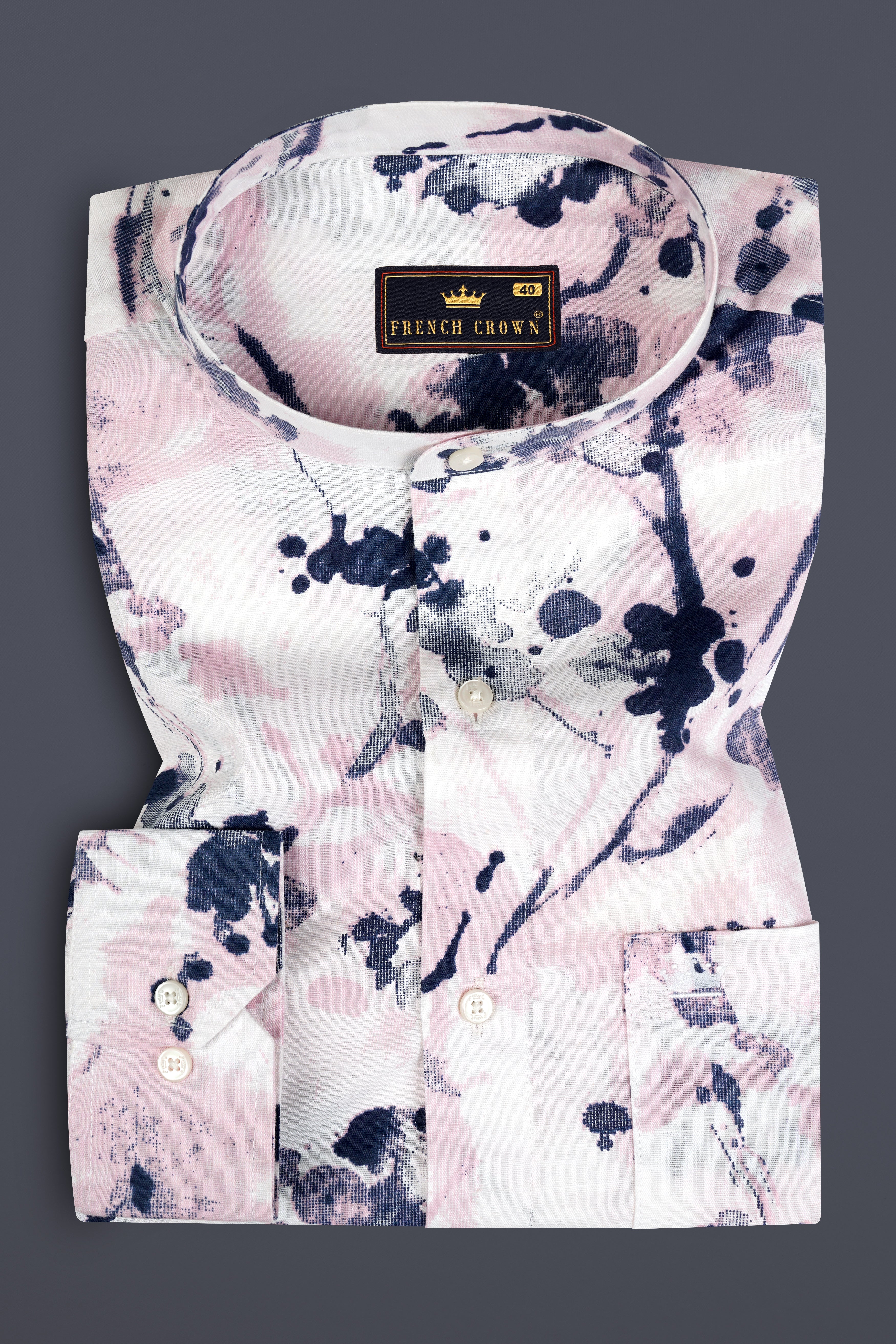 Oyster Pink Floral Printed Luxurious Linen Shirt