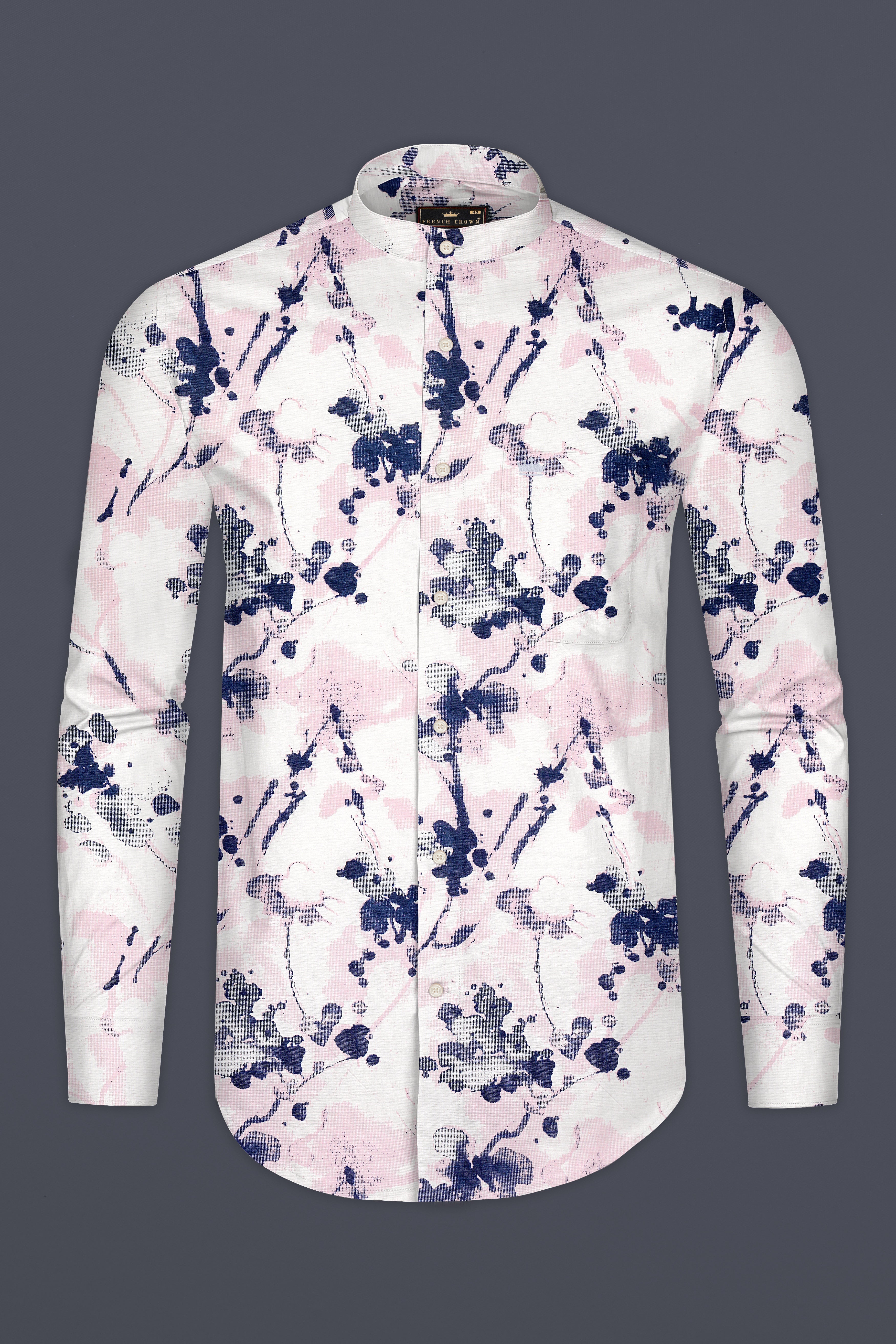 Oyster Pink Floral Printed Luxurious Linen Shirt