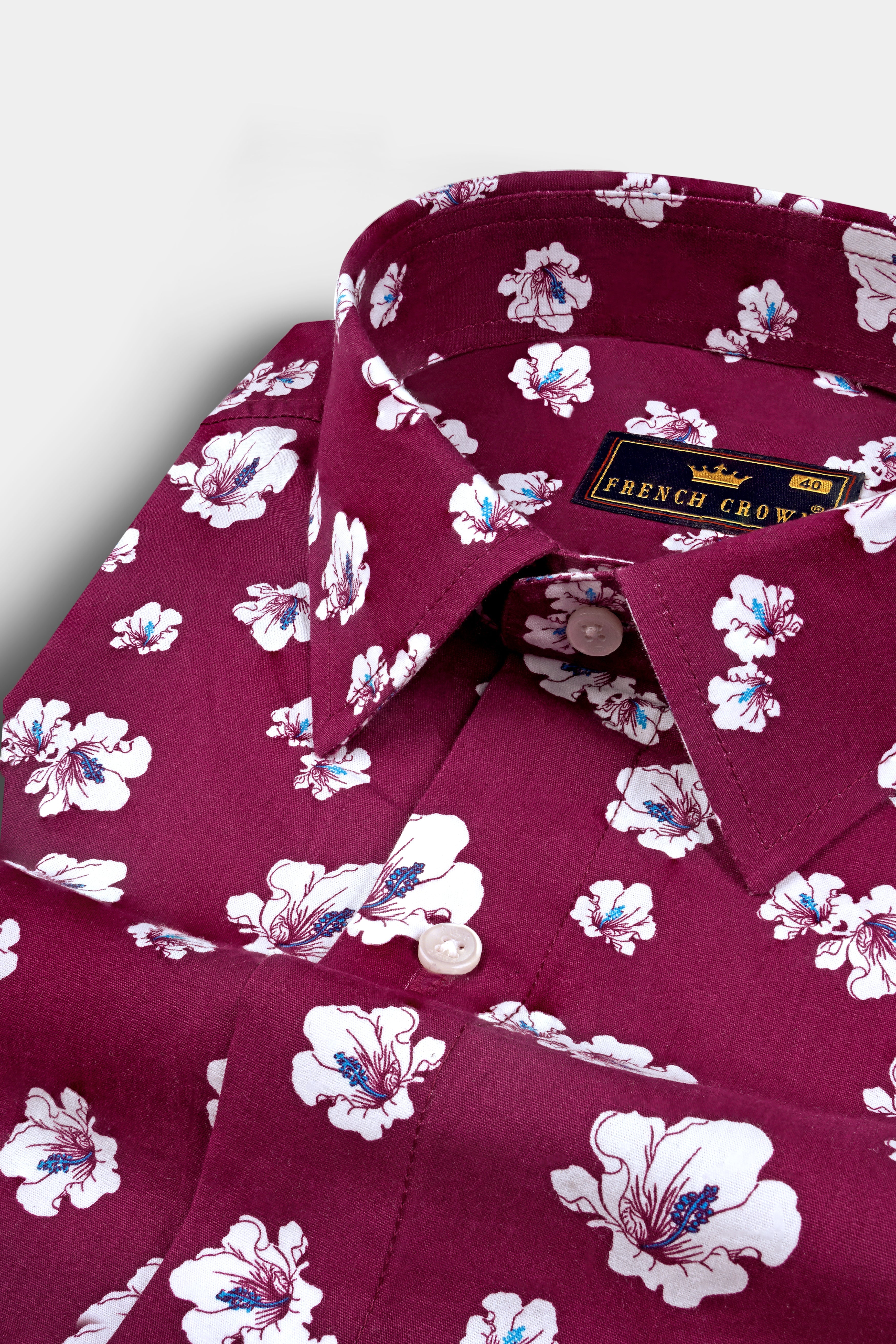 Camelot Red Floral Printed Twill Premium Cotton Shirt