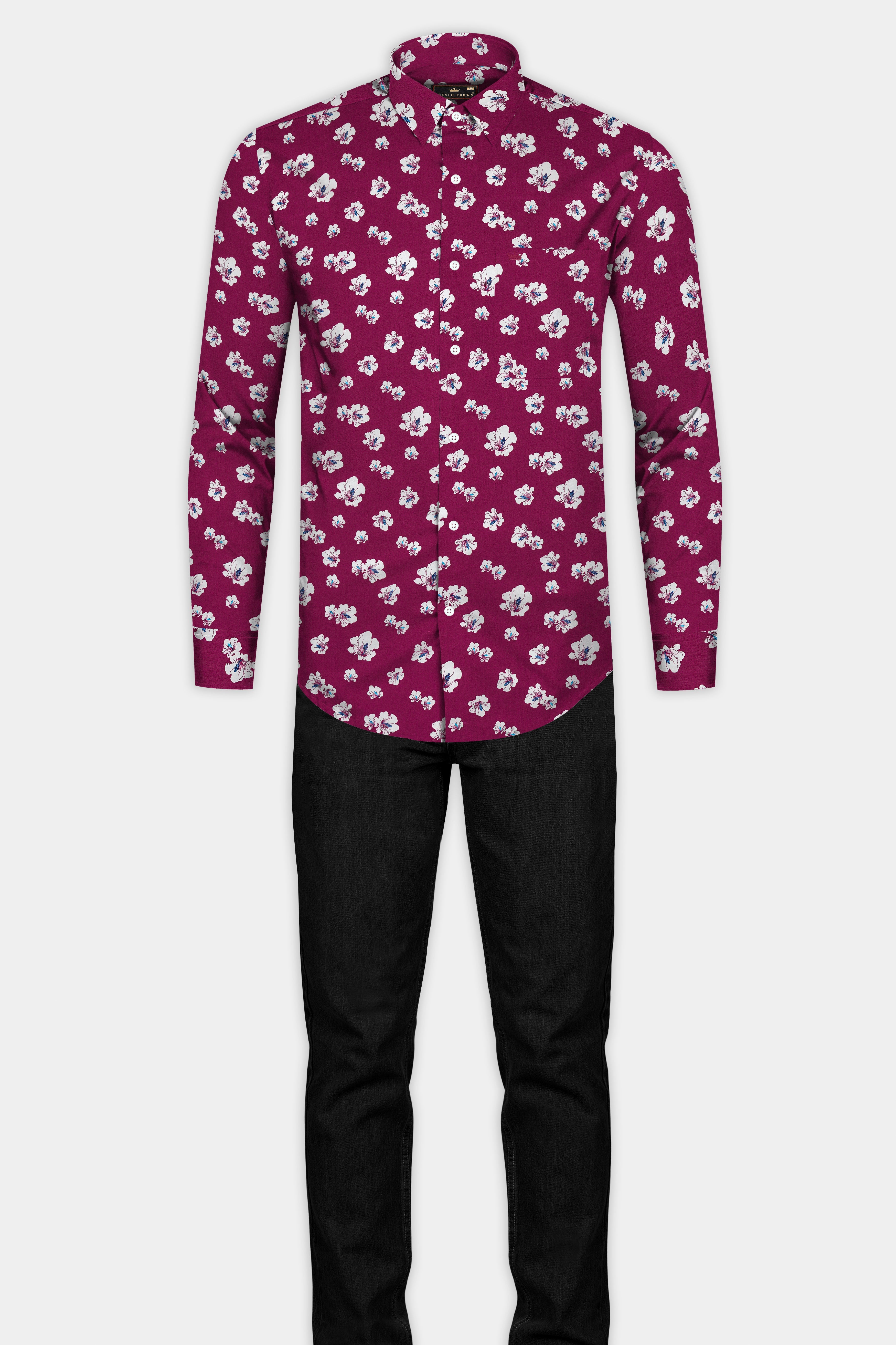 Camelot Red Floral Printed Twill Premium Cotton Shirt