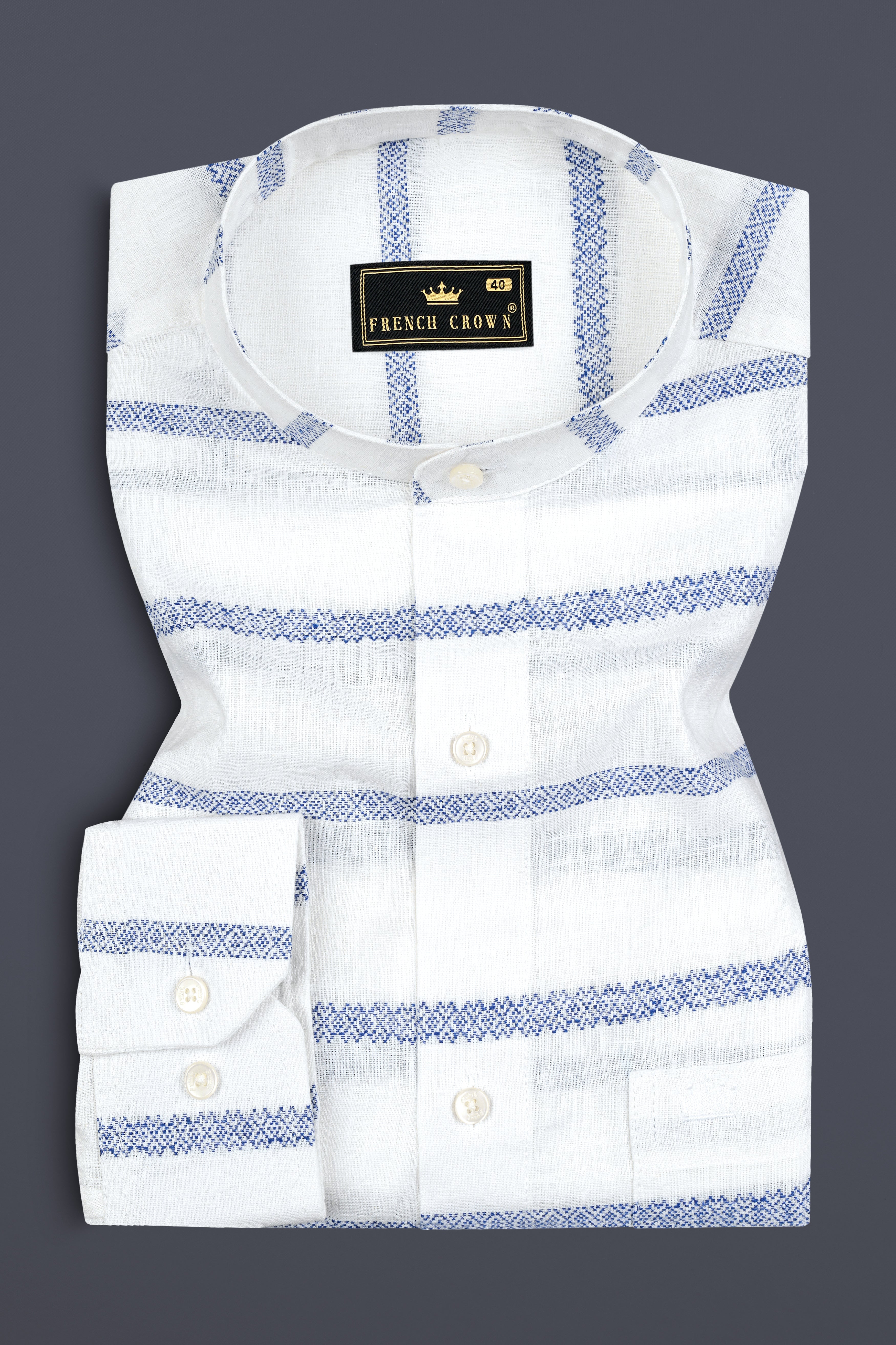 Bright White Striped Luxurious Linen Kurta Shirt