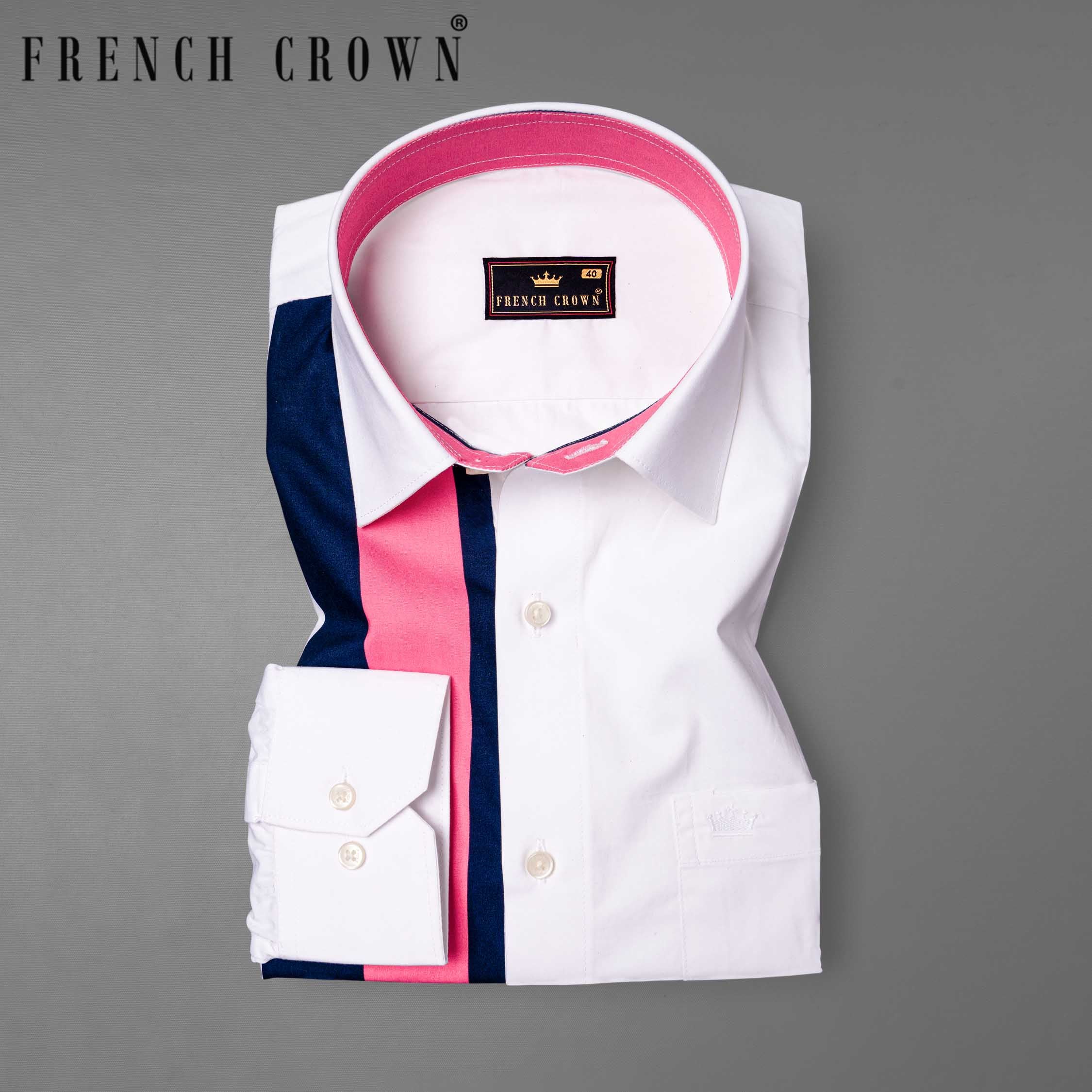 Bright White with Geraldine Pink and Sapphire Blue Premium Cotton Shirt 6347-38,6347-H-38,6347-39,6347-H-39,6347-40,6347-H-40,6347-42,6347-H-42,6347-44,6347-H-44,6347-46,6347-H-46,6347-48,6347-H-48,6347-50,6347-H-50,6347-52,6347-H-52