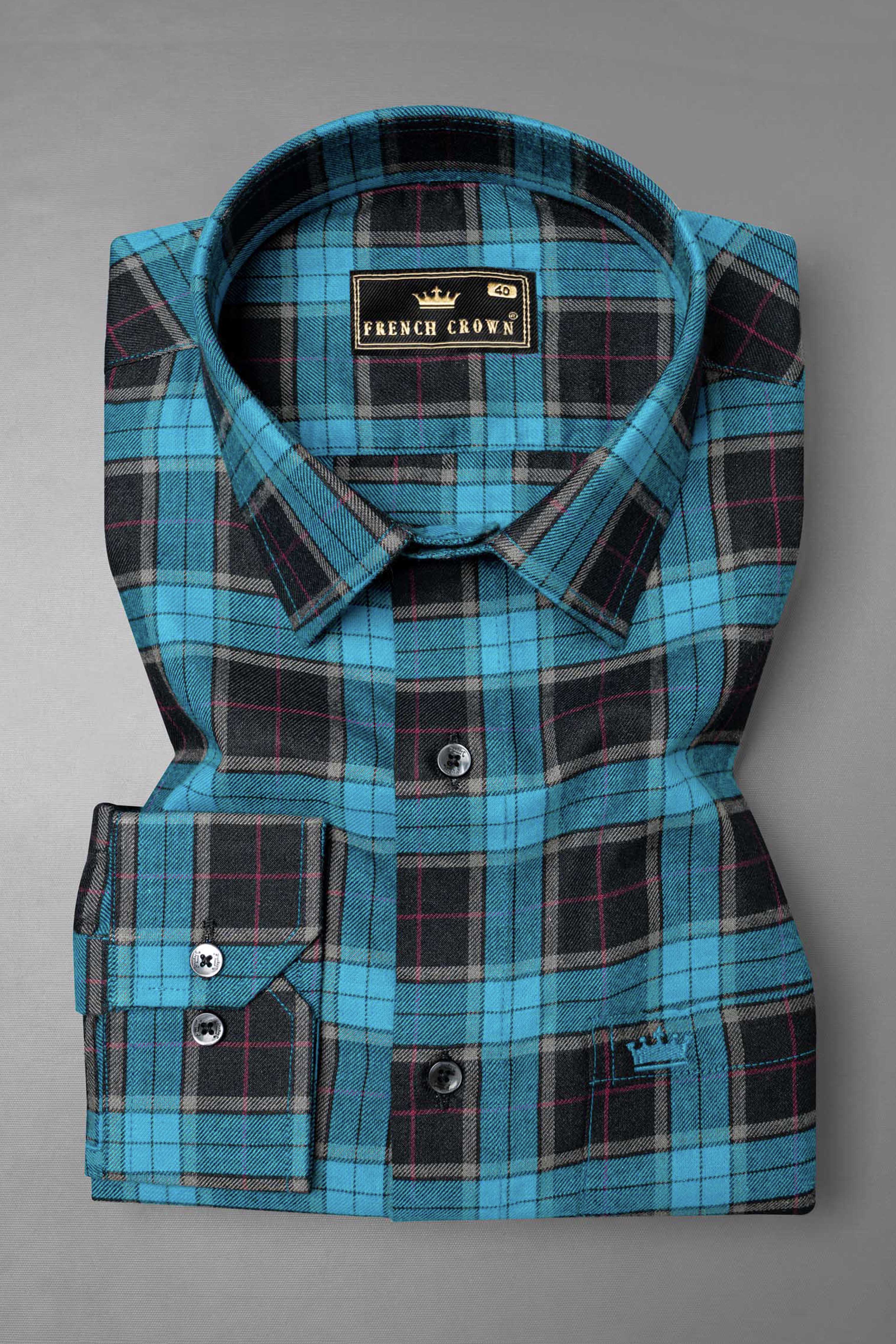 Artyclick Blue Twill Plaid Premium Cotton Shirt