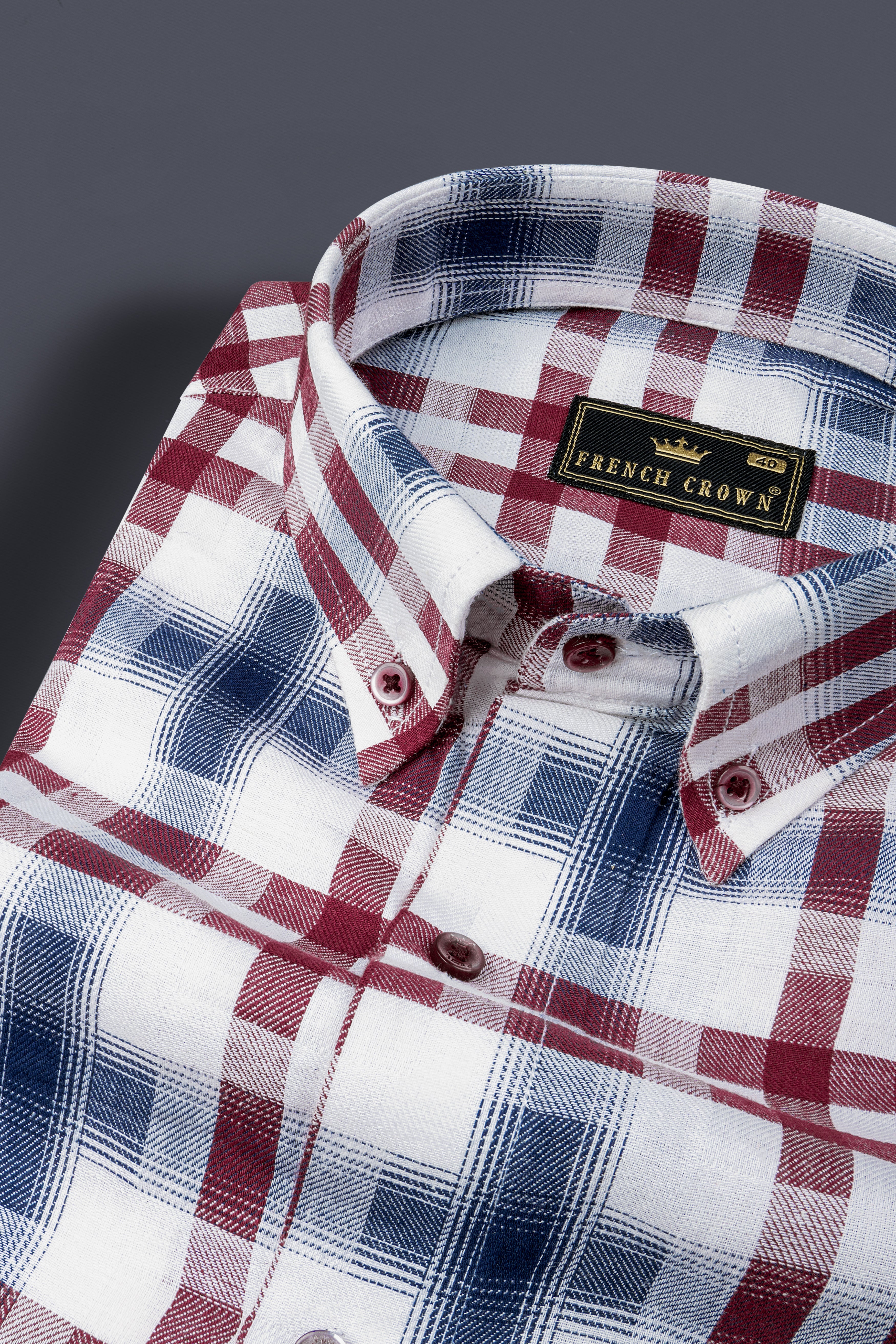 Bright White with Logan Gray and Scarlett Red Twill Plaid Premium Cotton Shirt