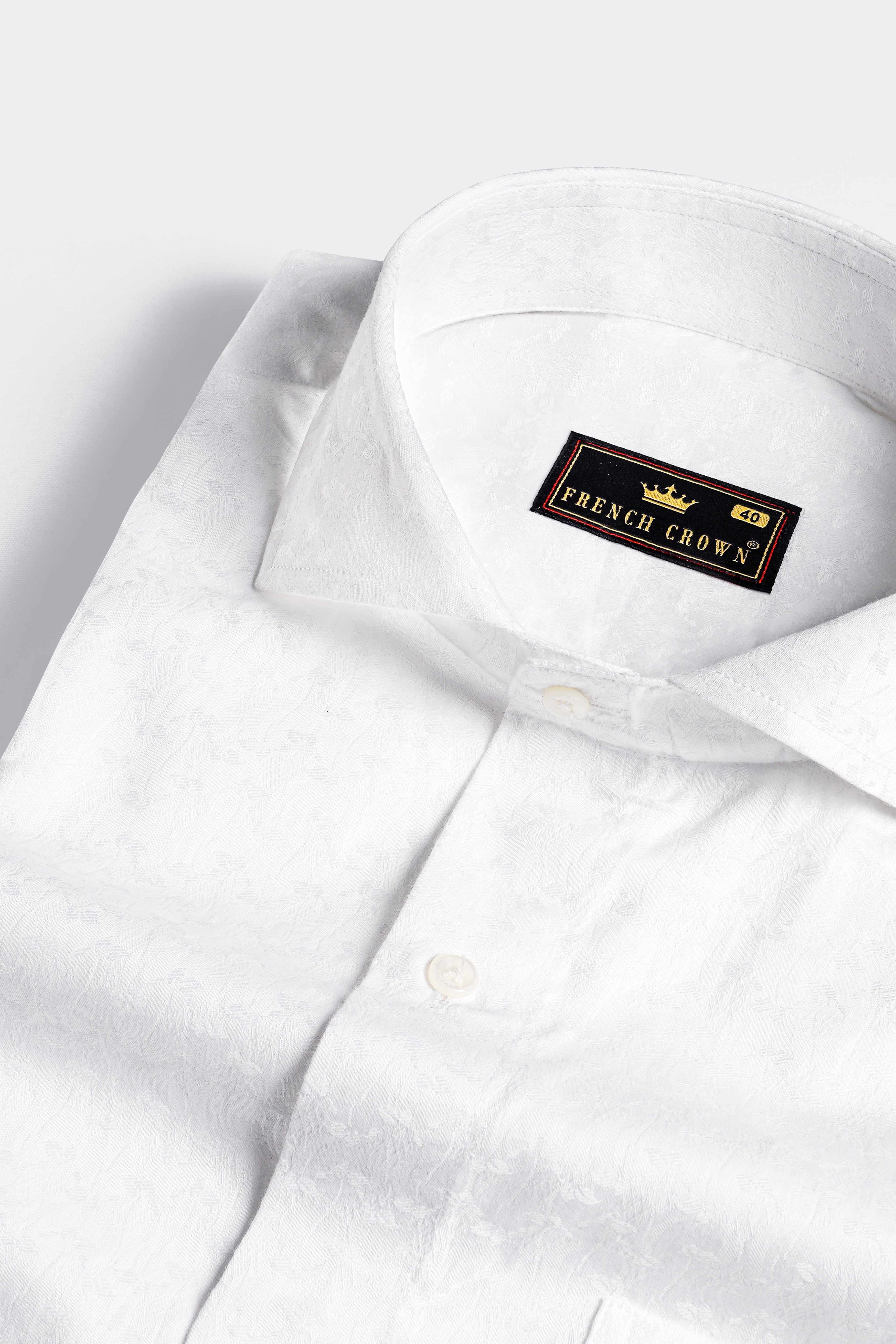 Bright White Jacquard Textured Premium Giza Cotton Shirt