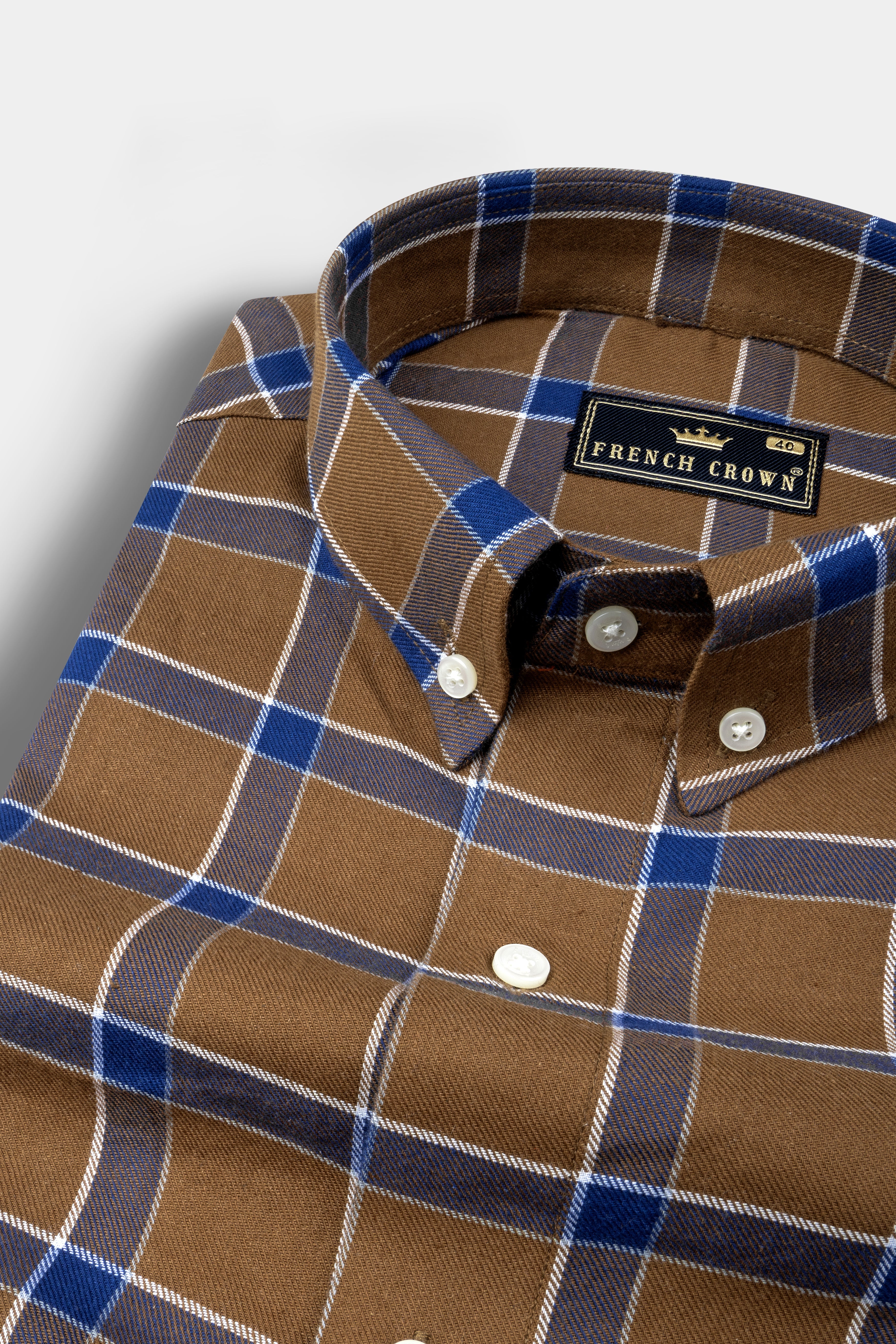 Sapphire Blue and Cape Palliser brown Twill Windowpane Premium Cotton Shirt