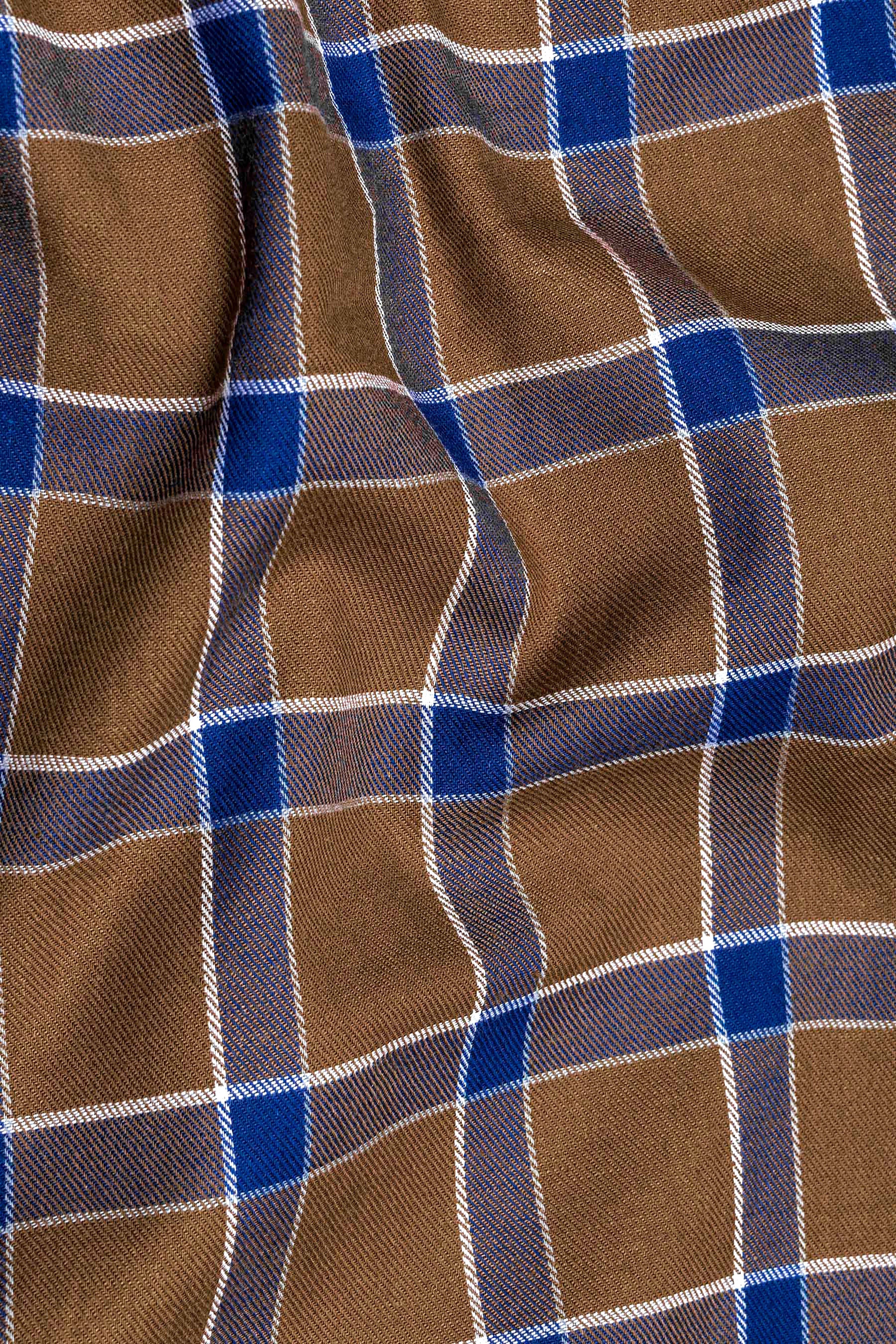 Sapphire Blue and Cape Palliser brown Twill Windowpane Premium Cotton Shirt