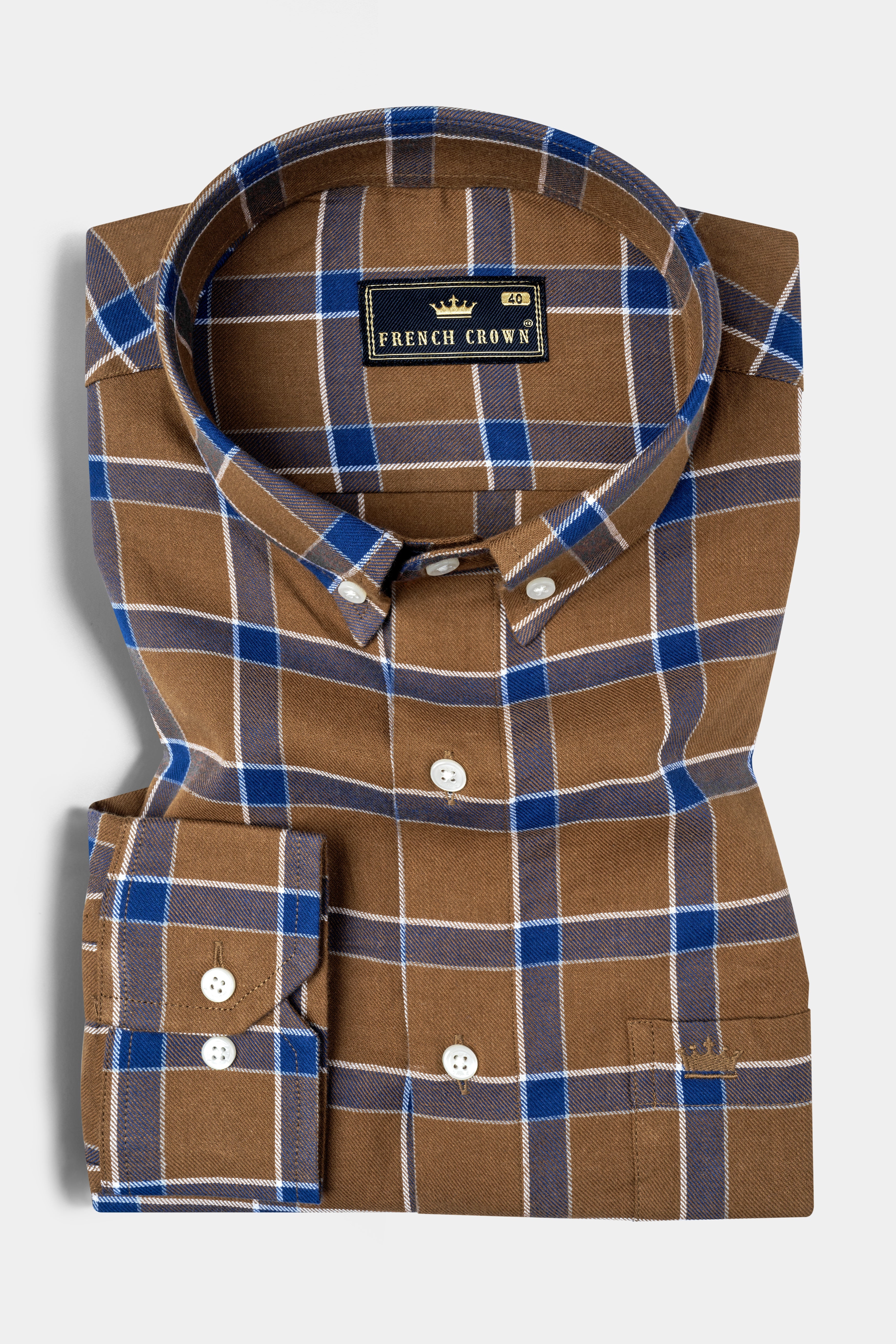 Sapphire Blue and Cape Palliser brown Twill Windowpane Premium Cotton Shirt