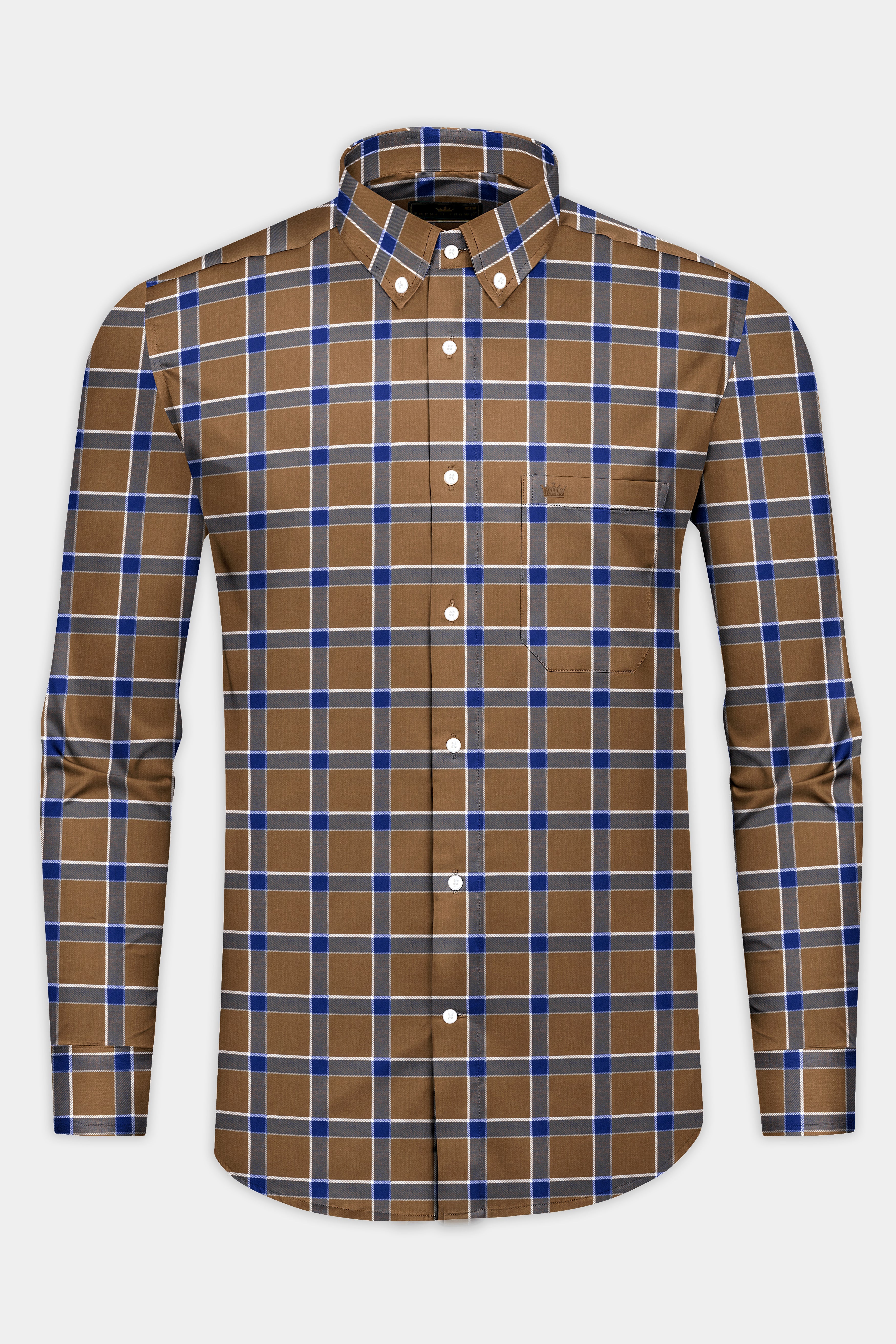 Sapphire Blue and Cape Palliser brown Twill Windowpane Premium Cotton Shirt