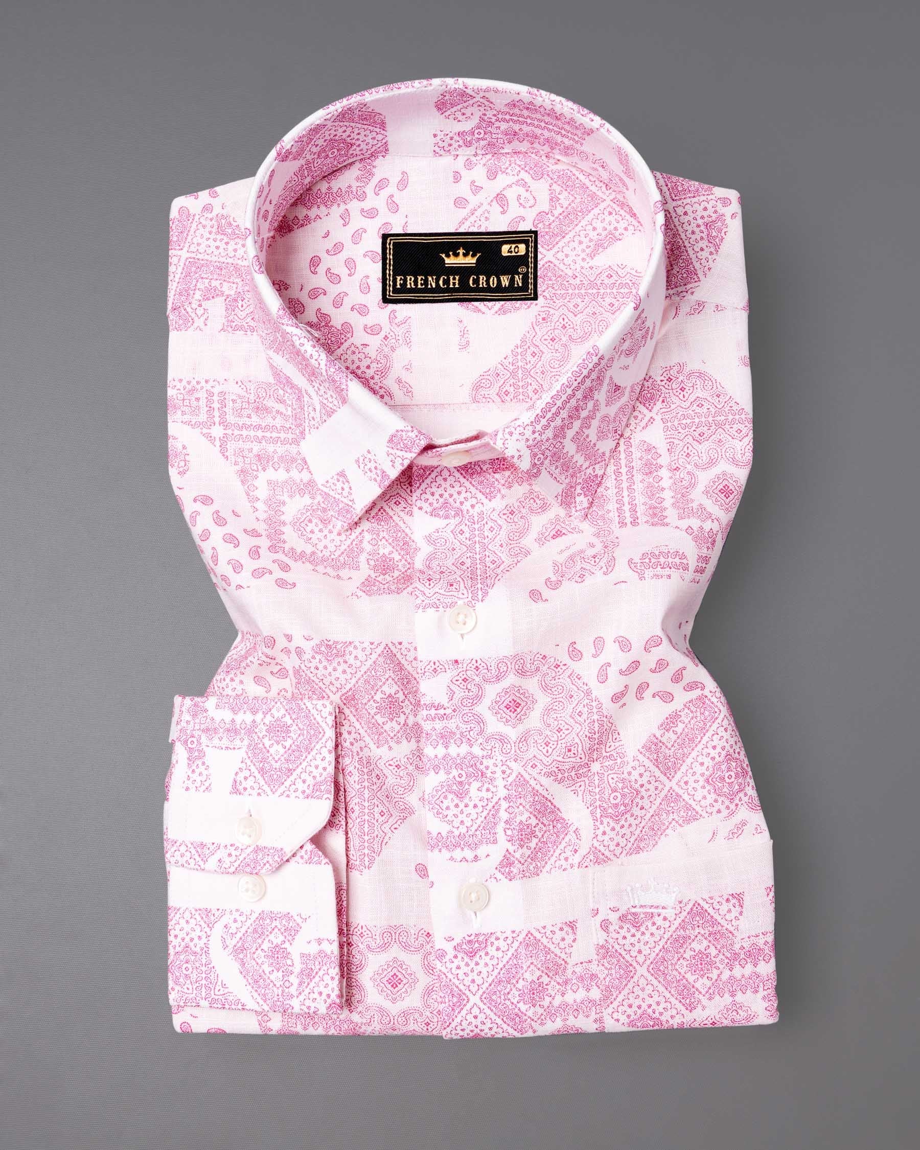 Amour Pink Ancient Paisleys Printed Luxurious Linen Shirt 6380-38, 6380-H-38, 6380-39, 6380-H-39, 6380-40, 6380-H-40, 6380-42, 6380-H-42, 6380-44, 6380-H-44, 6380-46, 6380-H-46, 6380-48, 6380-H-48, 6380-50, 6380-H-50, 6380-52, 6380-H-52