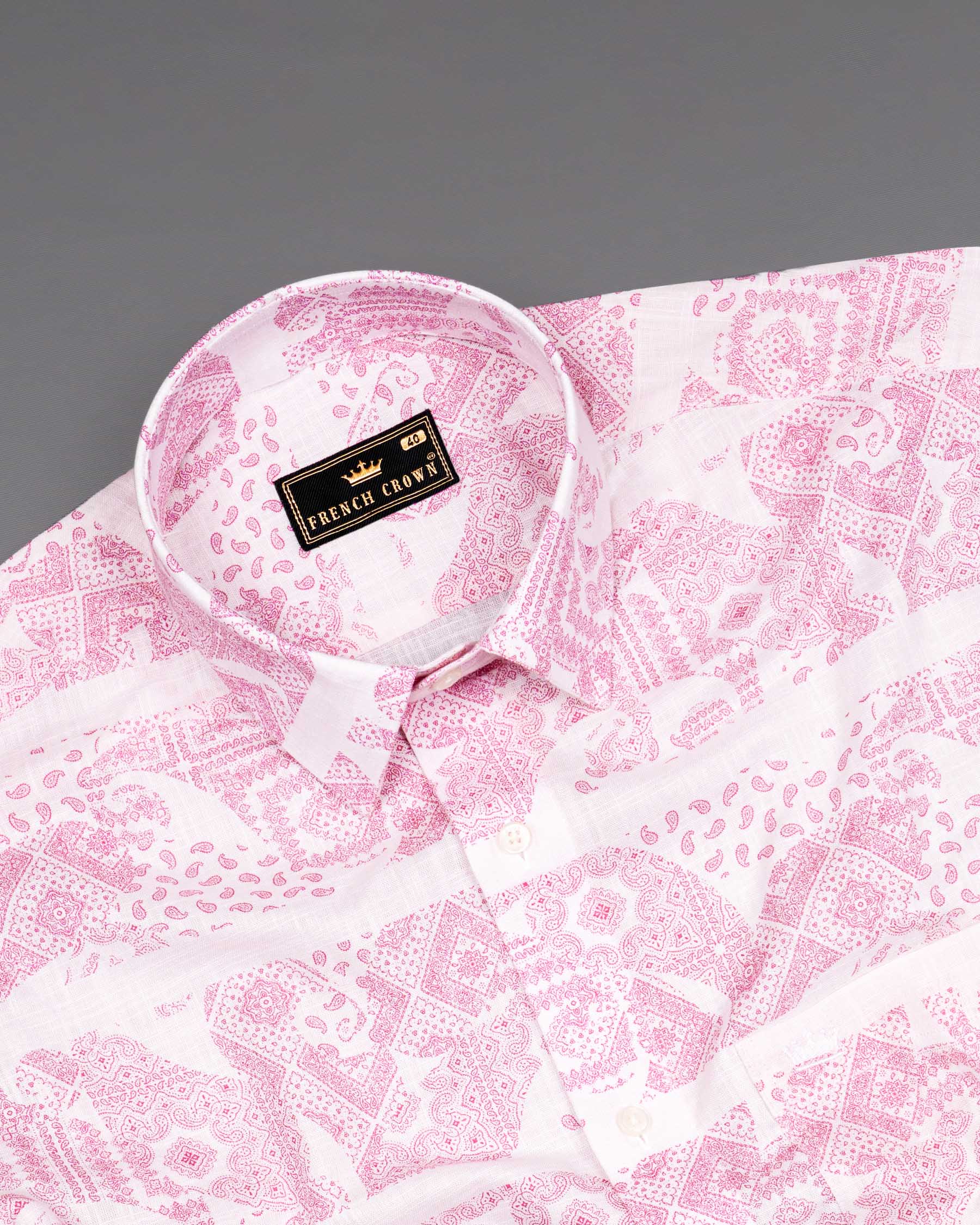 Amour Pink Ancient Paisleys Printed Luxurious Linen Shirt 6380-38, 6380-H-38, 6380-39, 6380-H-39, 6380-40, 6380-H-40, 6380-42, 6380-H-42, 6380-44, 6380-H-44, 6380-46, 6380-H-46, 6380-48, 6380-H-48, 6380-50, 6380-H-50, 6380-52, 6380-H-52