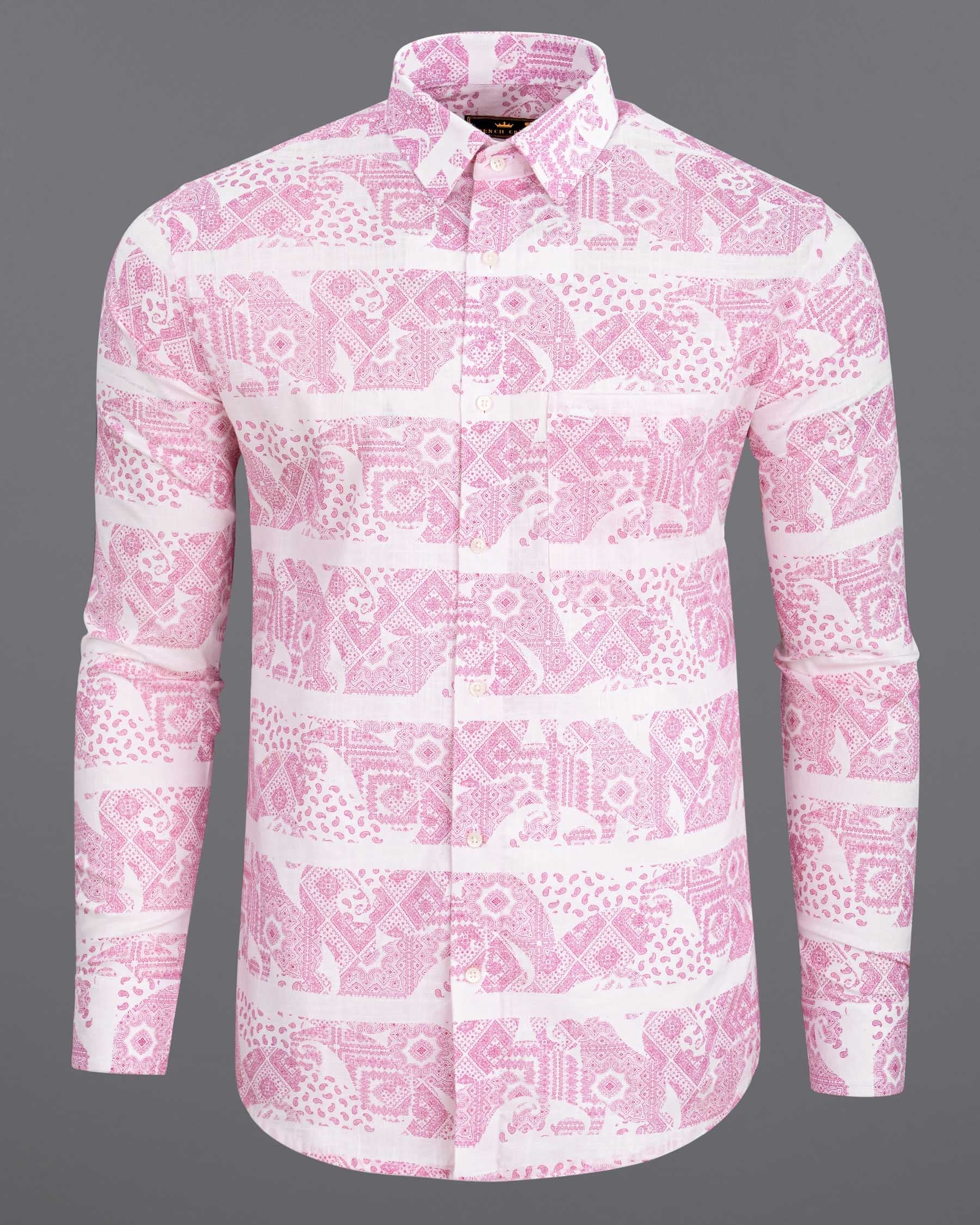 Amour Pink Ancient Paisleys Printed Luxurious Linen Shirt 6380-38, 6380-H-38, 6380-39, 6380-H-39, 6380-40, 6380-H-40, 6380-42, 6380-H-42, 6380-44, 6380-H-44, 6380-46, 6380-H-46, 6380-48, 6380-H-48, 6380-50, 6380-H-50, 6380-52, 6380-H-52