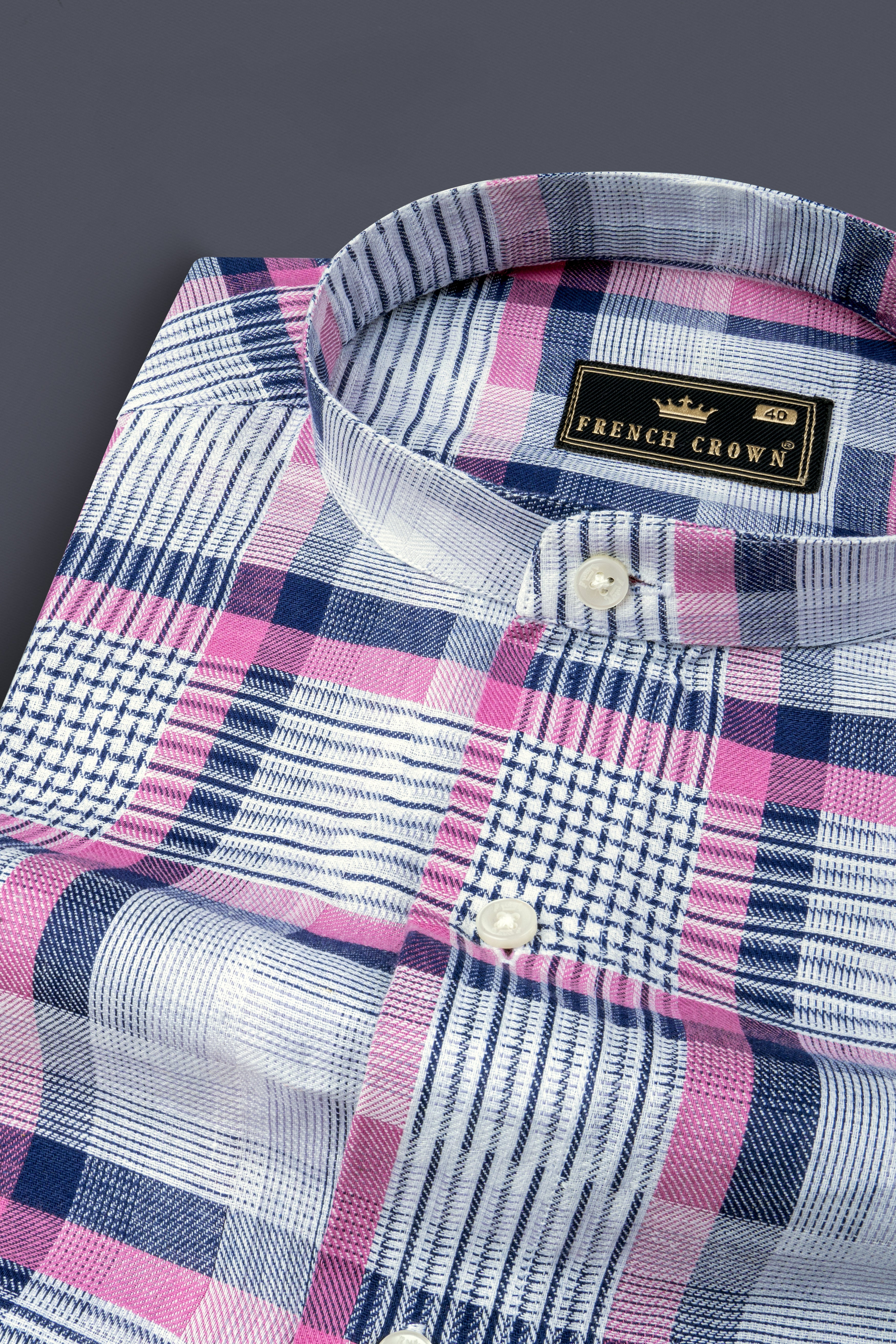 Bright White with Hopbush Pink Twill Plaid Premium Cotton Shirt