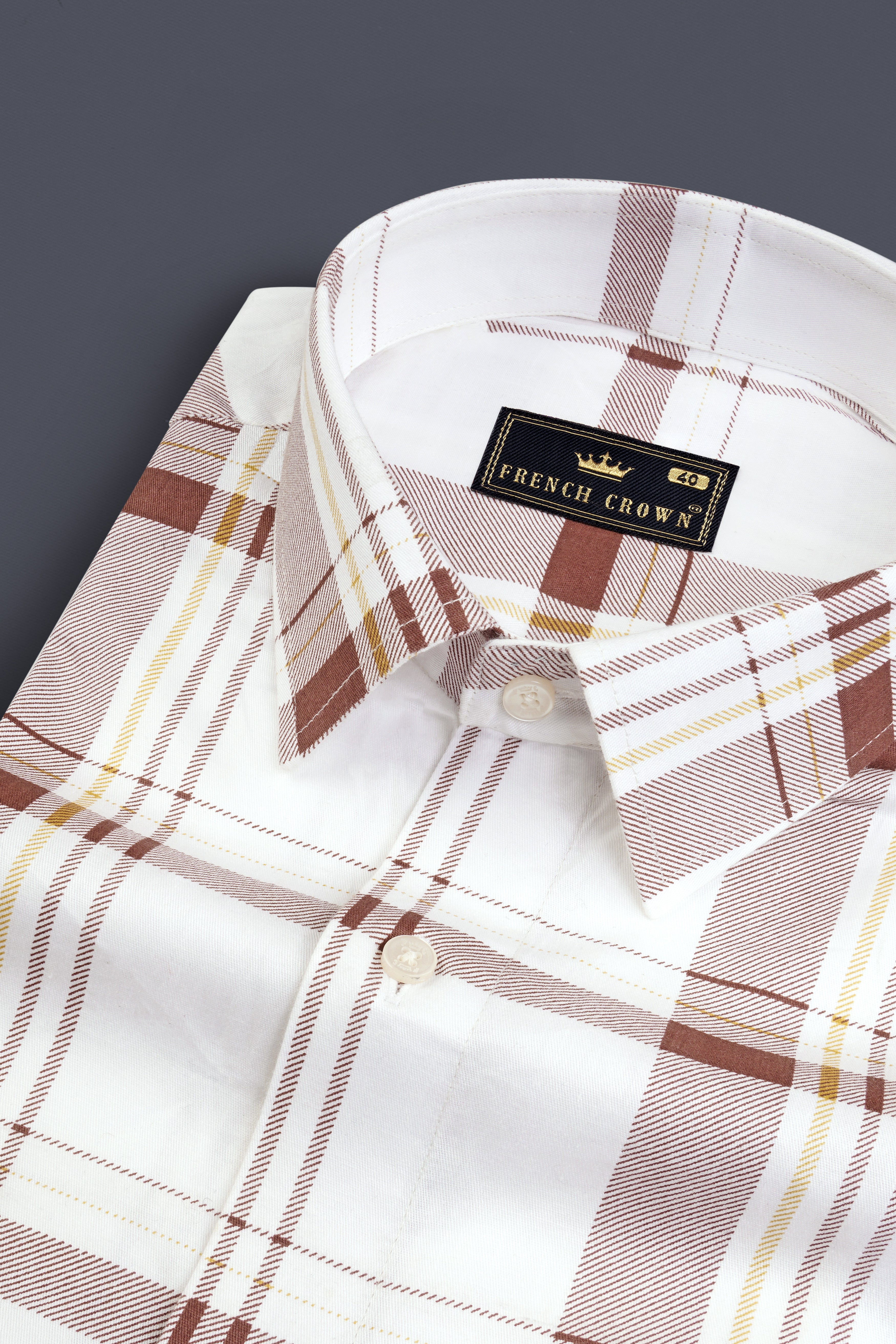 Bright White With Brown Plaid Royal Oxford Shirt