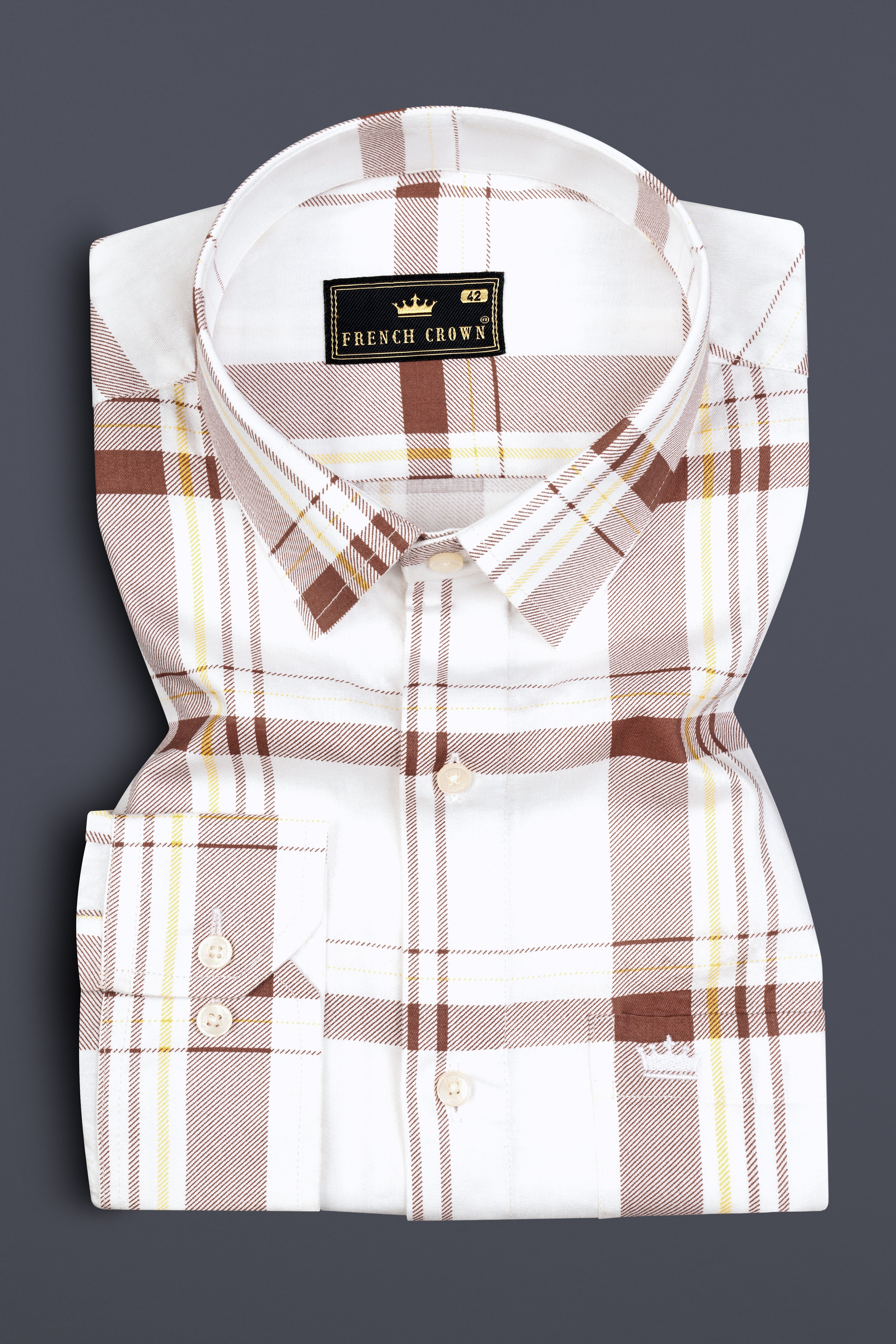 Bright White With Brown Plaid Royal Oxford Shirt