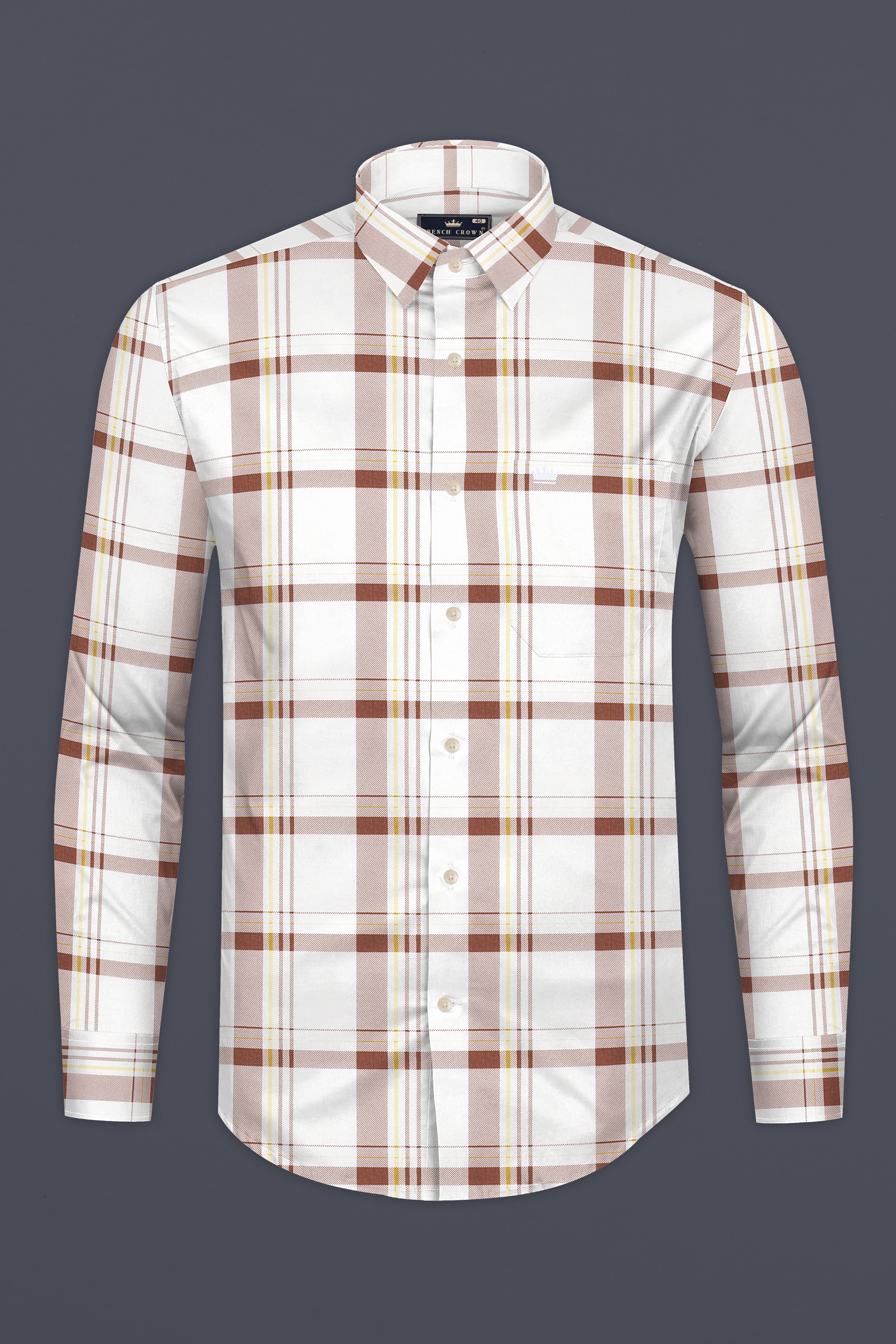 Bright White With Brown Plaid Royal Oxford Shirt