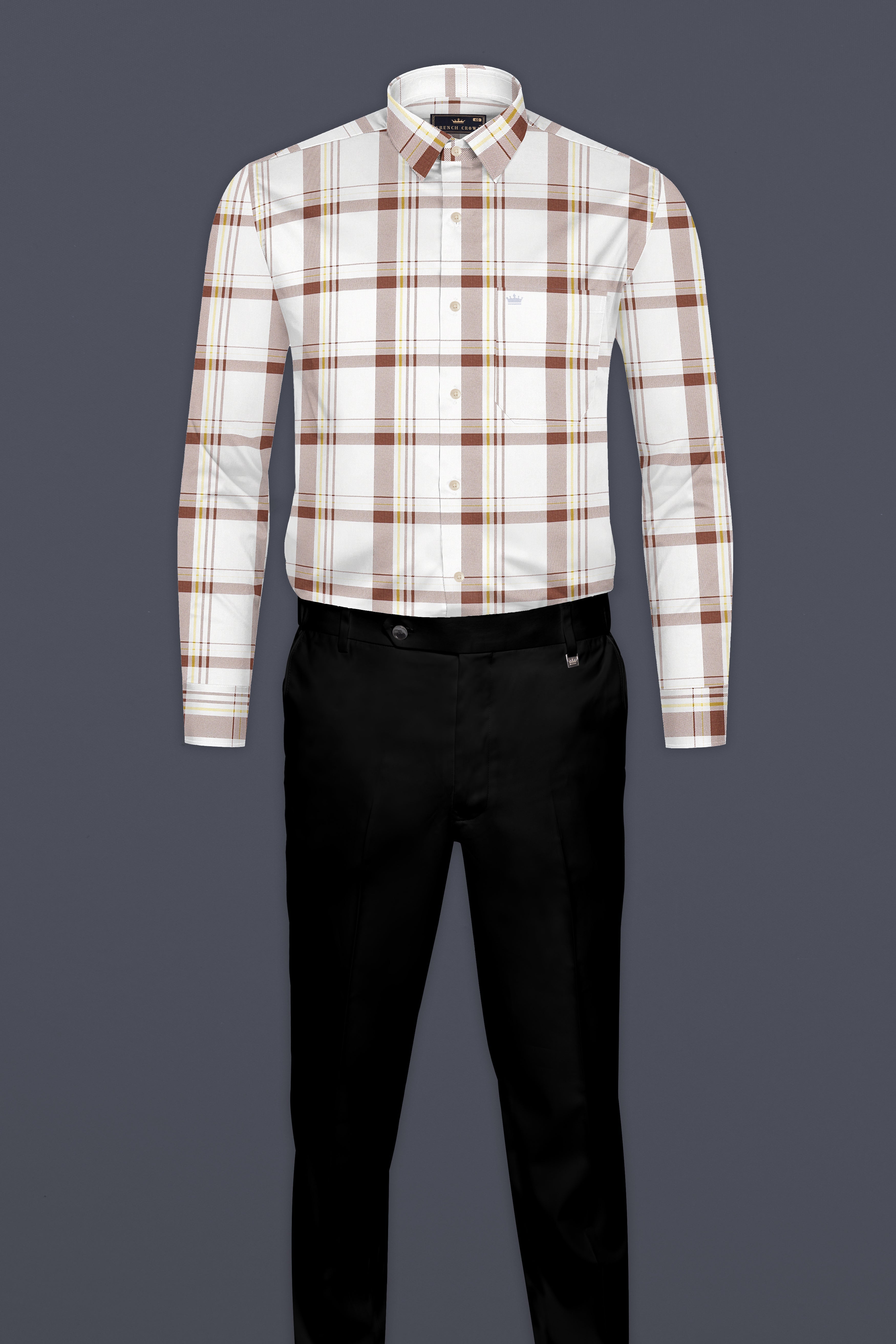 Bright White With Brown Plaid Royal Oxford Shirt