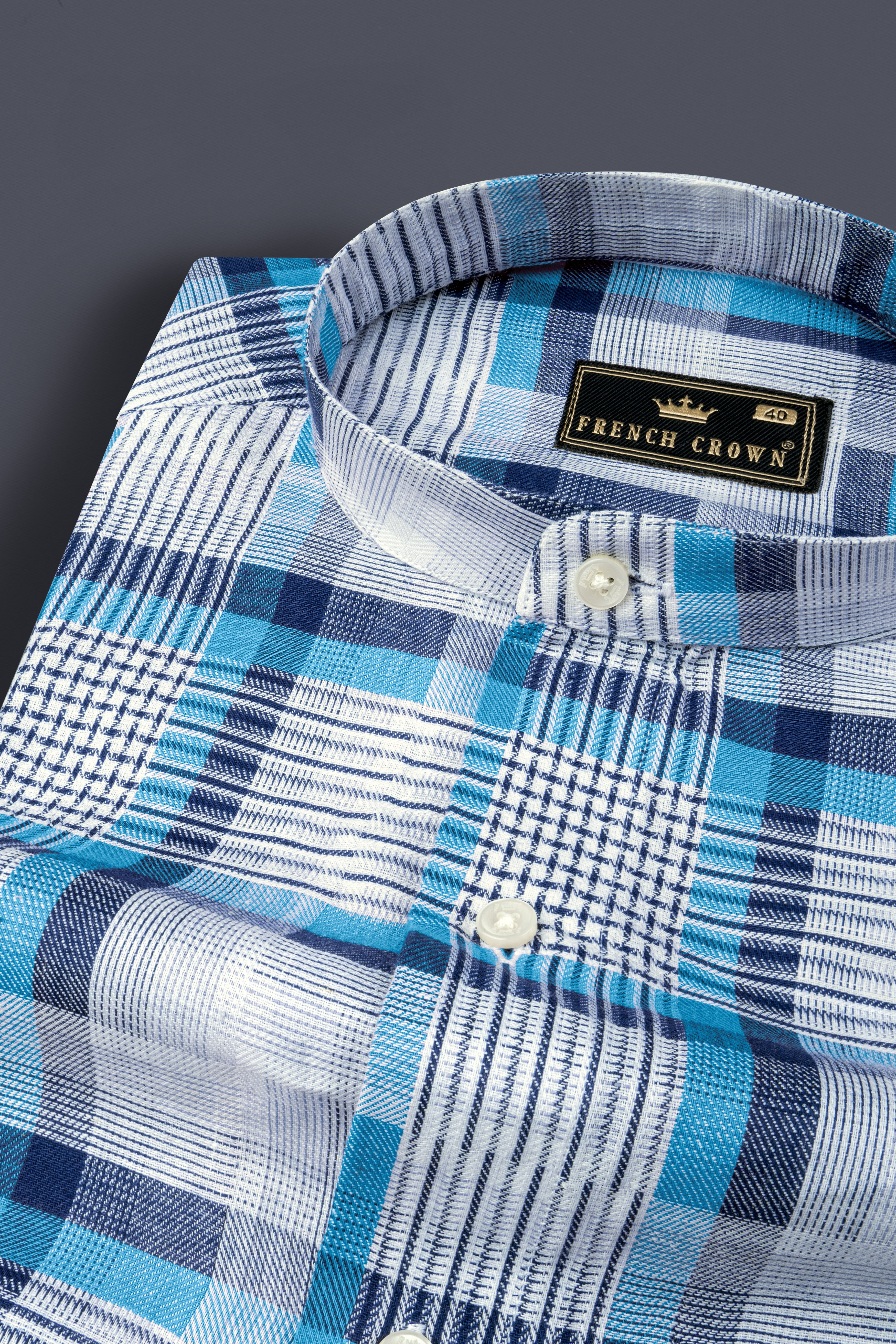 White and Shakespeare Blue Twill Plaid Premium Cotton Shirt