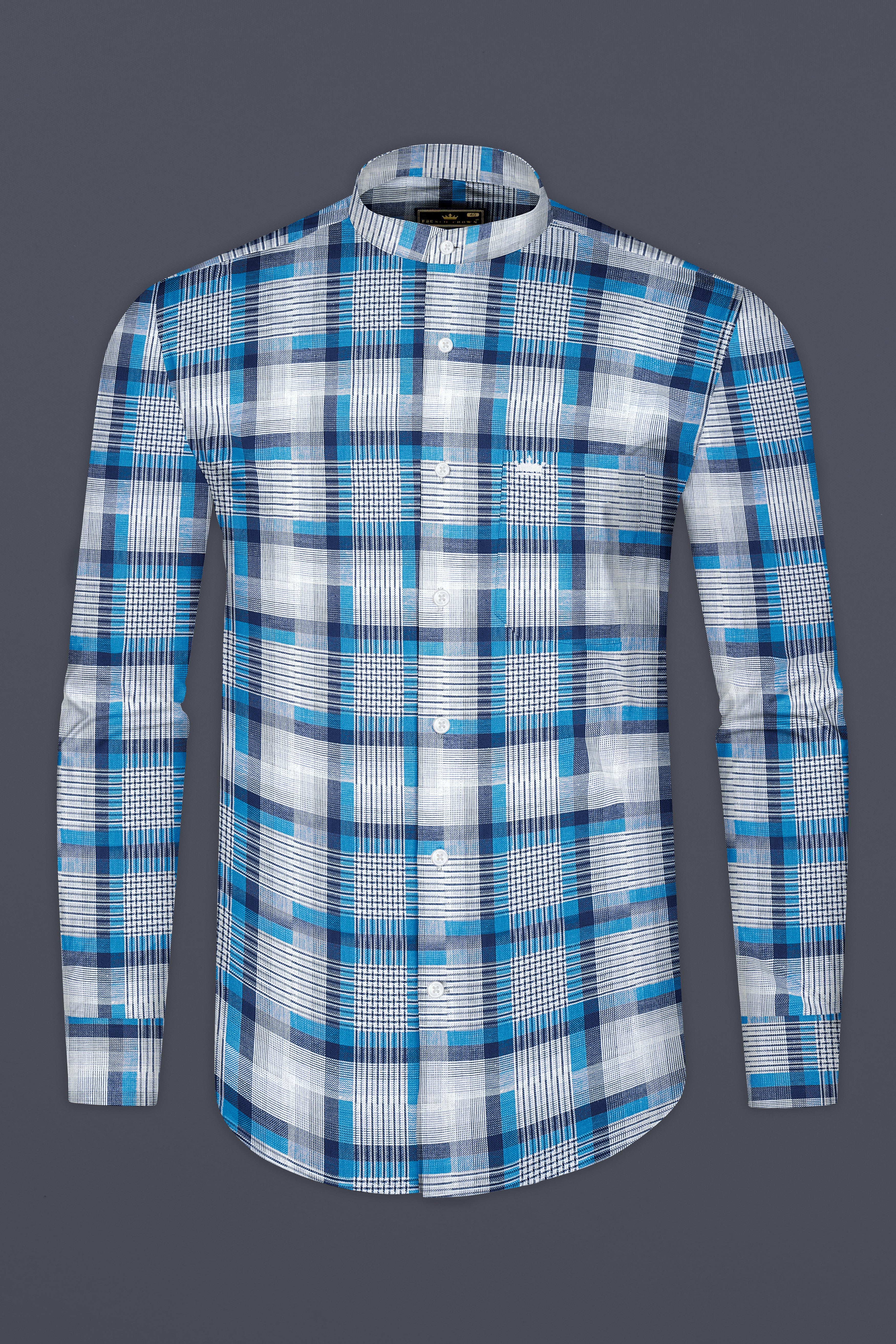 White and Shakespeare Blue Twill Plaid Premium Cotton Shirt