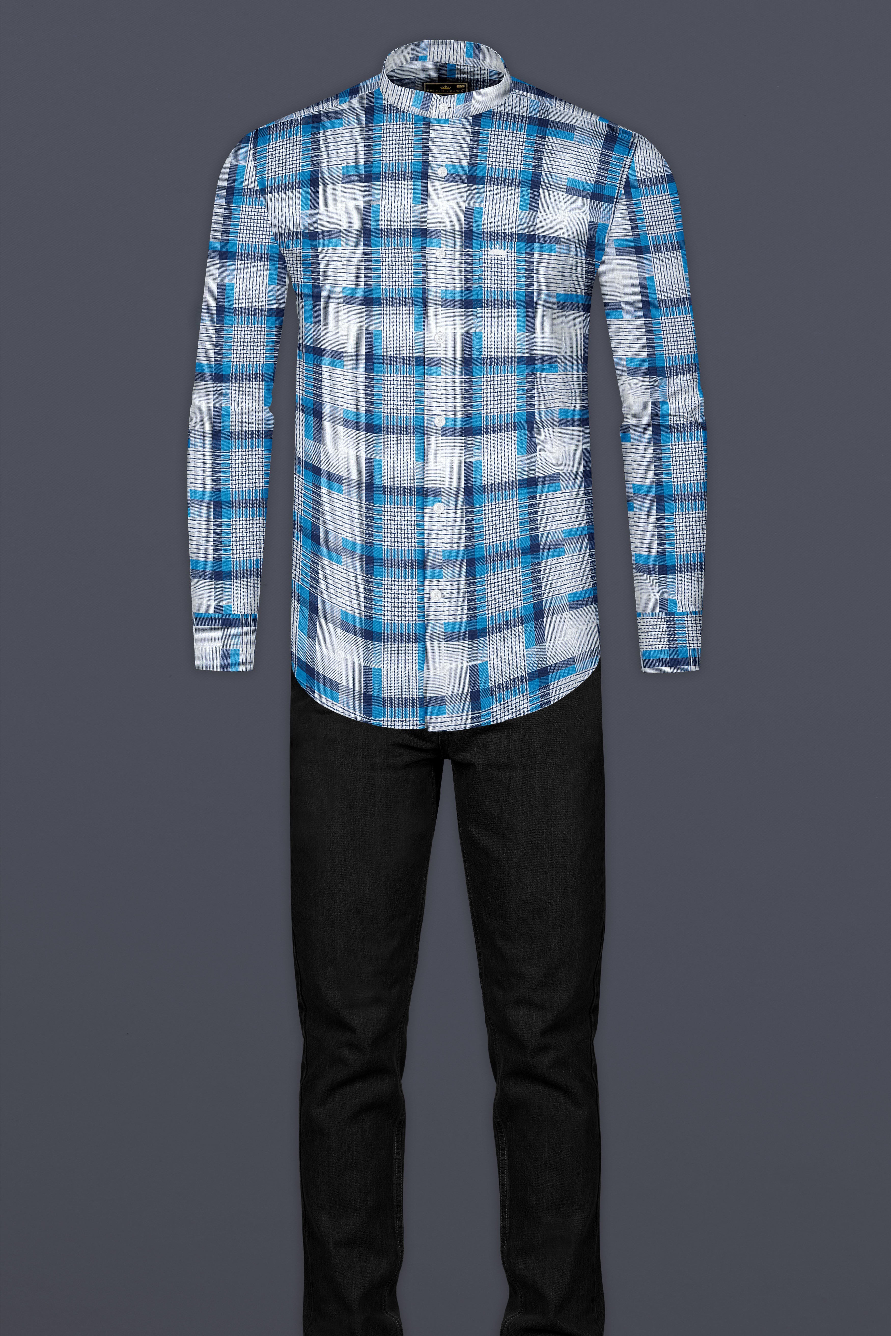 White and Shakespeare Blue Twill Plaid Premium Cotton Shirt